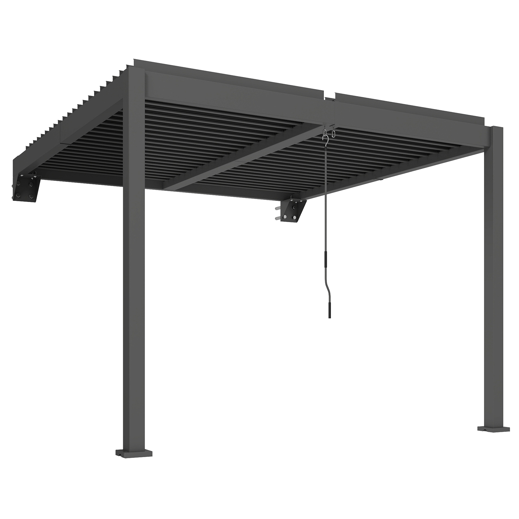 Pergola u. 3x3 m, alumiiniumist terrassikatusega reguleeritava lamellkatusega, seinale kinnitatav, tumehall