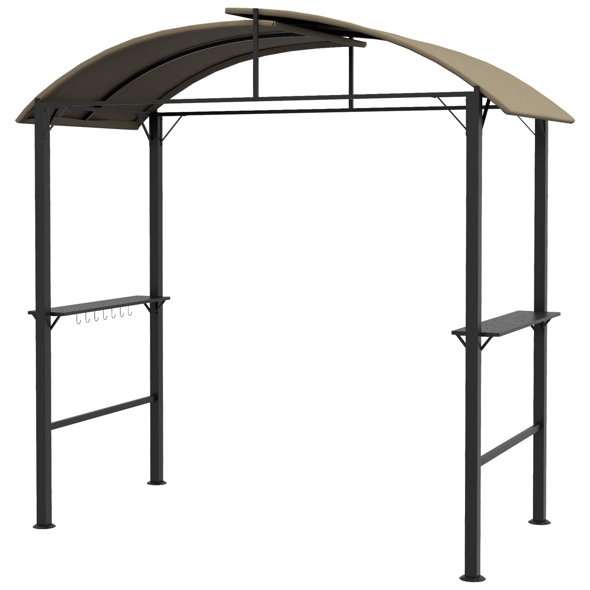 Grillpaviljon, 2 külgriiulit, konksud, terasraam, 1,1 x 2,3 m, khaki
