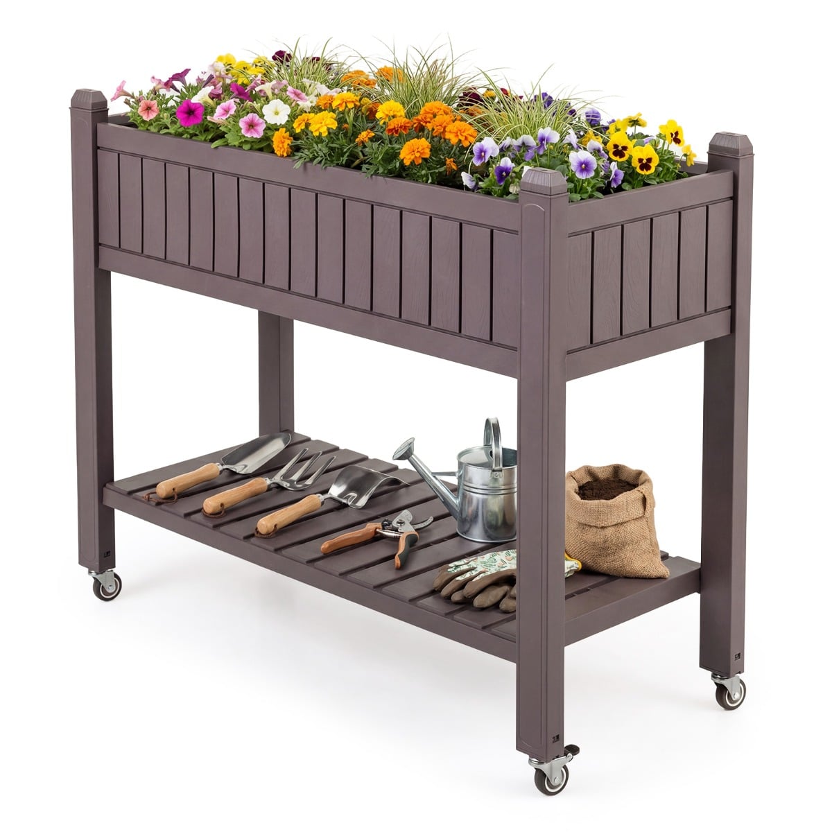 Kõrgendatud peenar ratastega, jagatav köögiviljapeenar veetaseme indikaatoriga, pruun