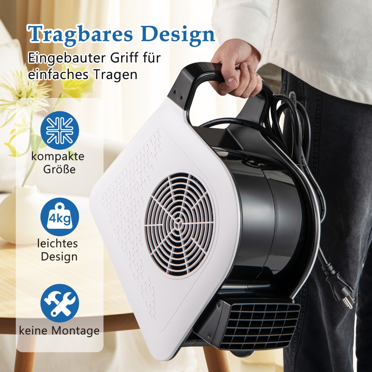 130 w põrandapuhur 3 kiirust ja 185 pööratav pea puhur kuivatamiseks ja ventileerimiseks