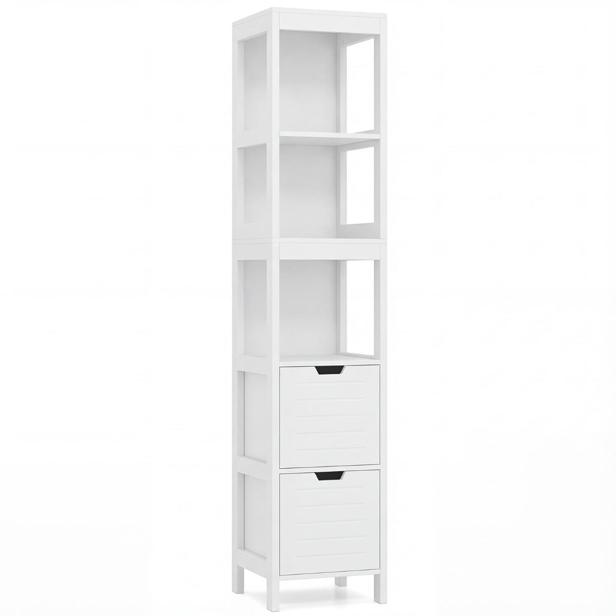 Kõrge vannitoakapp, kahe sahtliga, puit, valge, 30 x 30 x 144,5 cm