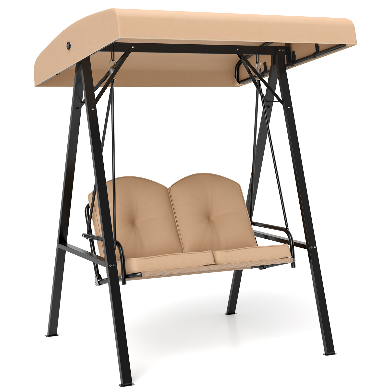 Kahekohaline hollywoodi kiik aiakiik päikesevarju ja metallraamiga õuekiik kuni 300 kg kandevõimega bee