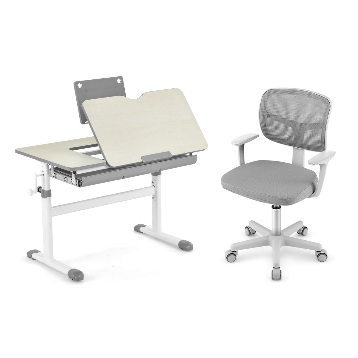 Kõrgus-reguleeritav laste koolilaud ja pööratav arvutitool, ergonoomiline õpilase õppekomplekt, sinine