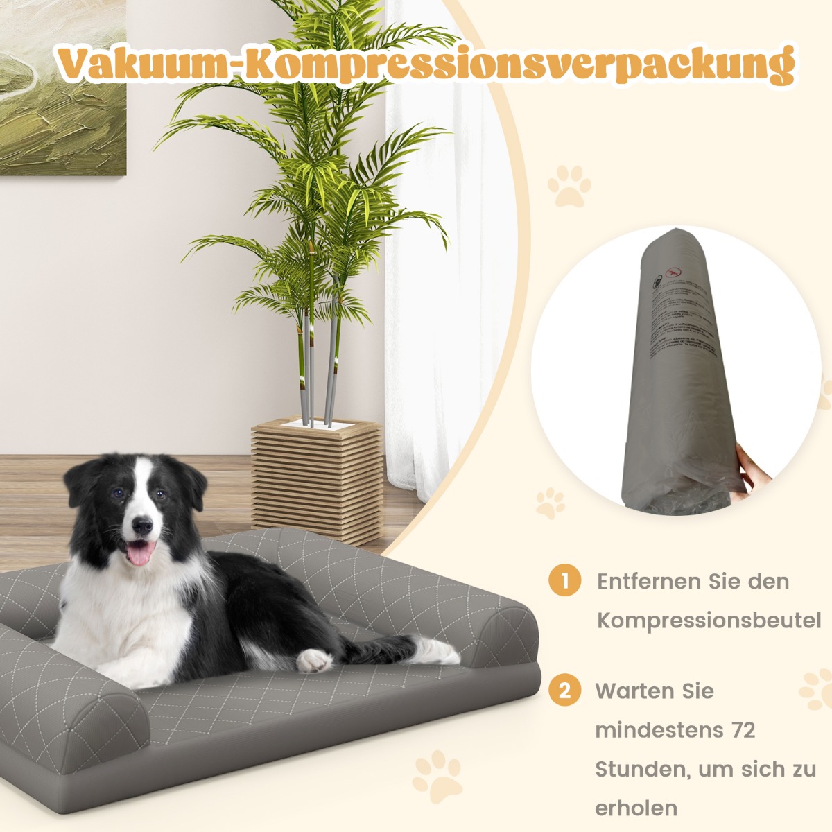 Ortopeediline koeravoodi keskmise suurusega koertele munakujulise kastivahuga koeradiivan hall