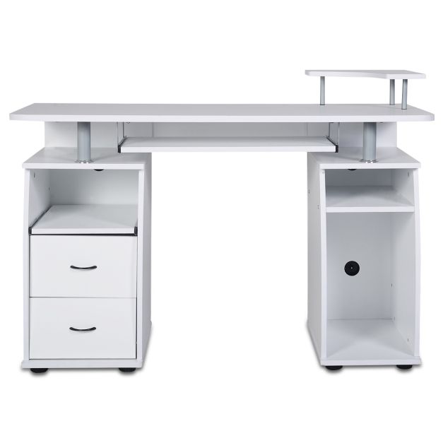 Arvutilaud kontorilaud pc laud koos printerialuse ja klaviatuurisahtliga-valge