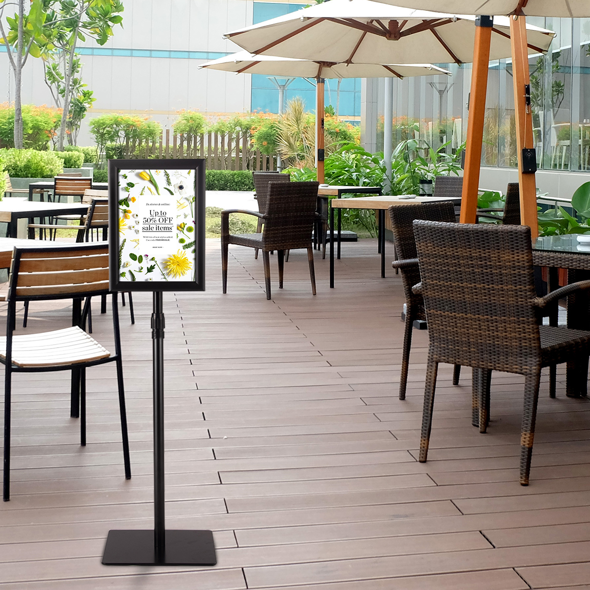 DIN A4 infostand, reguleeritava kõrgusega, eemaldatav plakatialus, hõbe/must, 33 x 24 cm-must