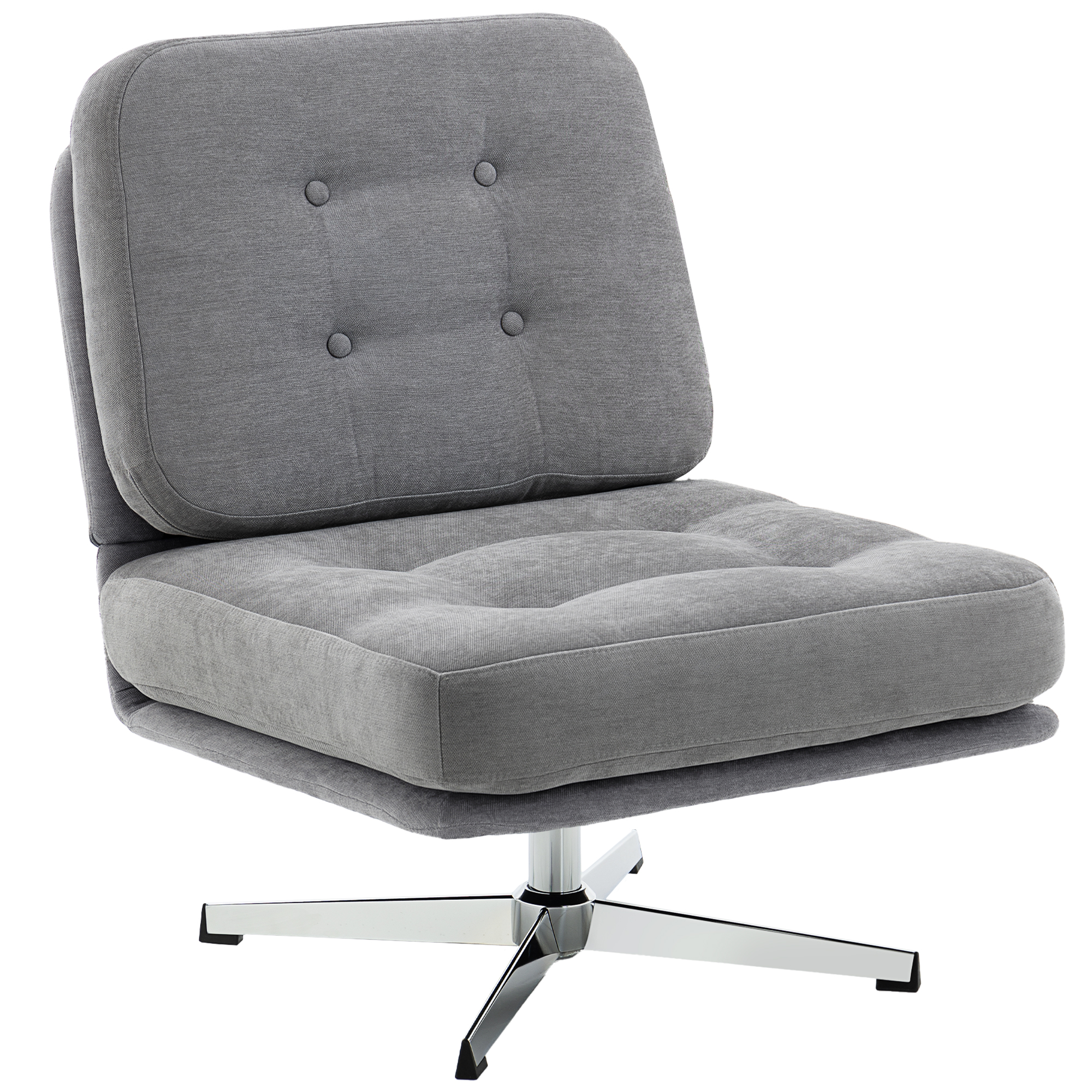 Pööratav aktsenttool, polsterdatud lugemistool šenillkangaga, lai iste, sulepadi ja metalljalad, helehall