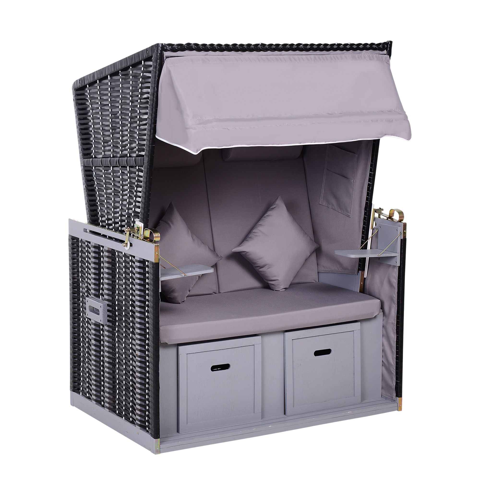 Rannatool kahele inimesele lamava seljatoega, hall, 118 x 79 x 150 cm