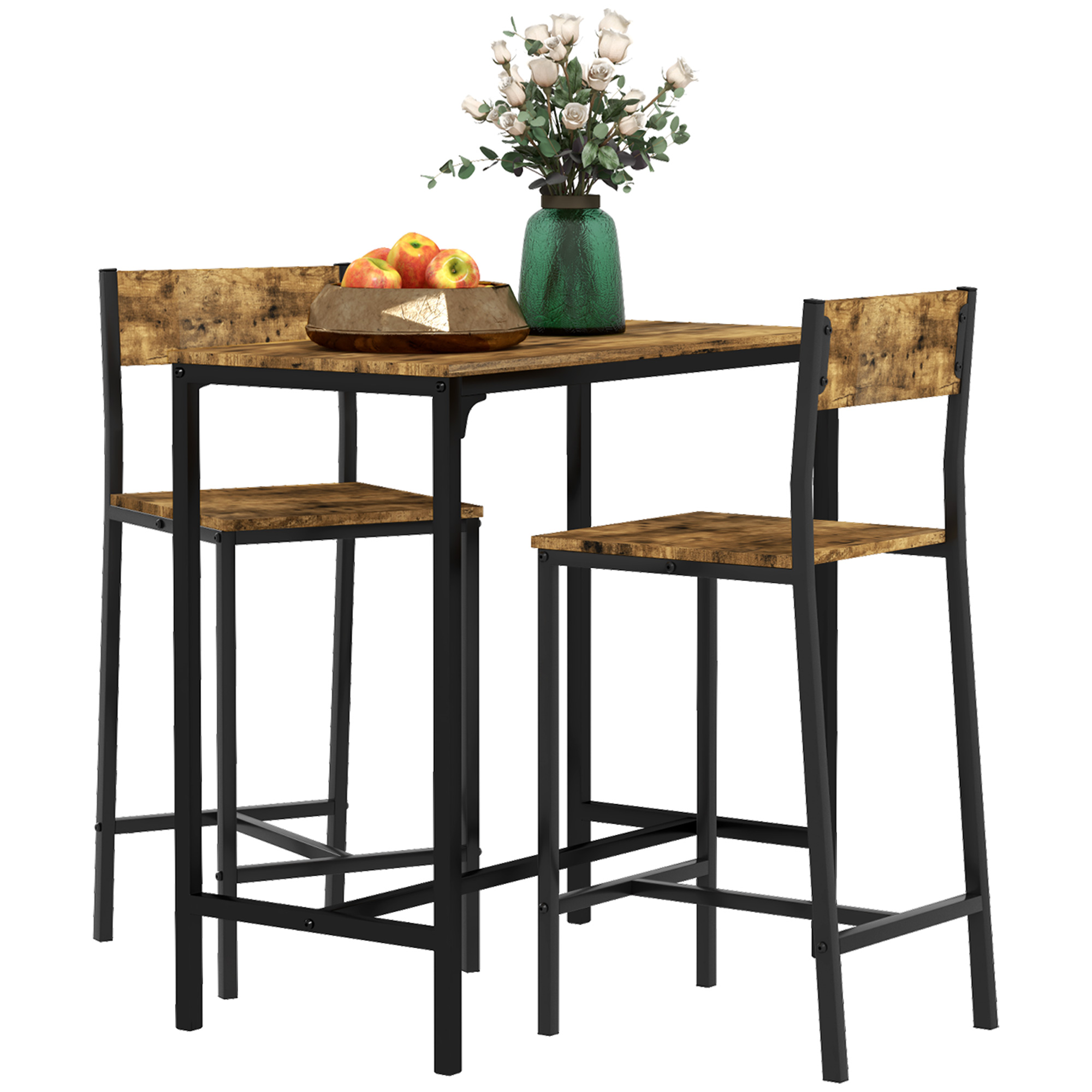 3-osaline baarikomplekt, seisev laud, 2 tooli, MDF, metallraam, veekindel, pruun