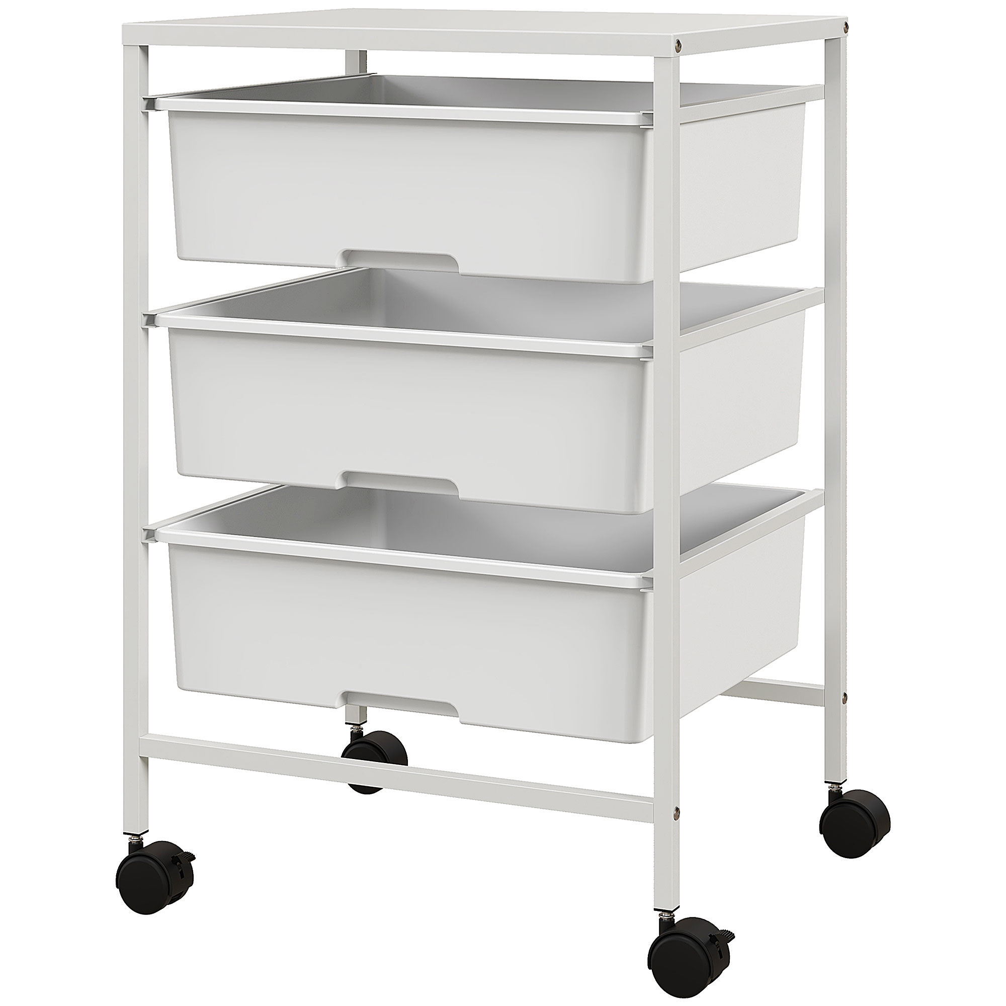 Abilaud ratastega, 3 korviga transpordiks ja hoiustamiseks, köögikäru, 40,8 P x 33,5 L x 60,5 K cm, valge