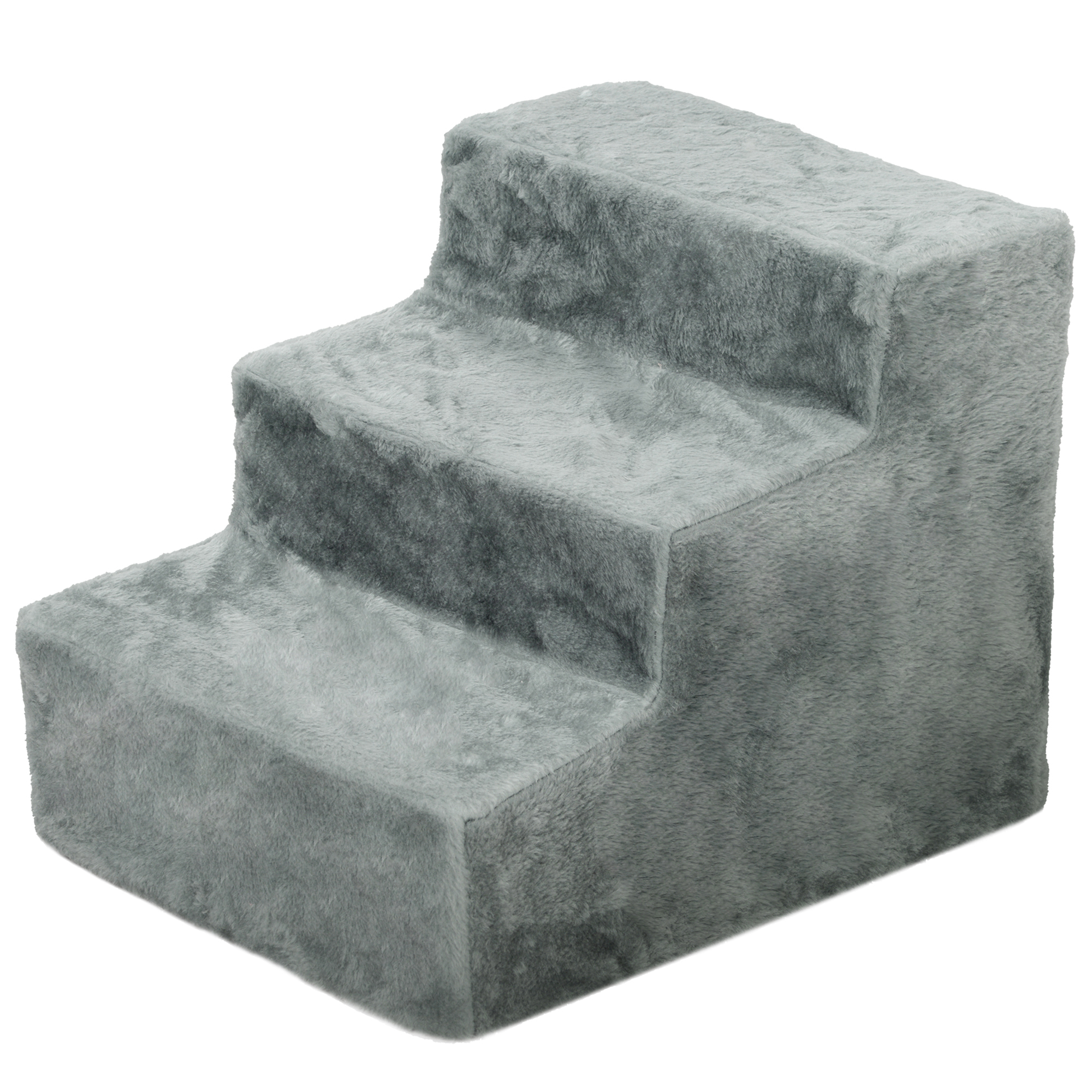 PawHut kokkupandav lemmikloomatrepp, 3 astet, pestav plüüsist kate, puitlaastplaat, 46 x 35 x 35 cm, helehall