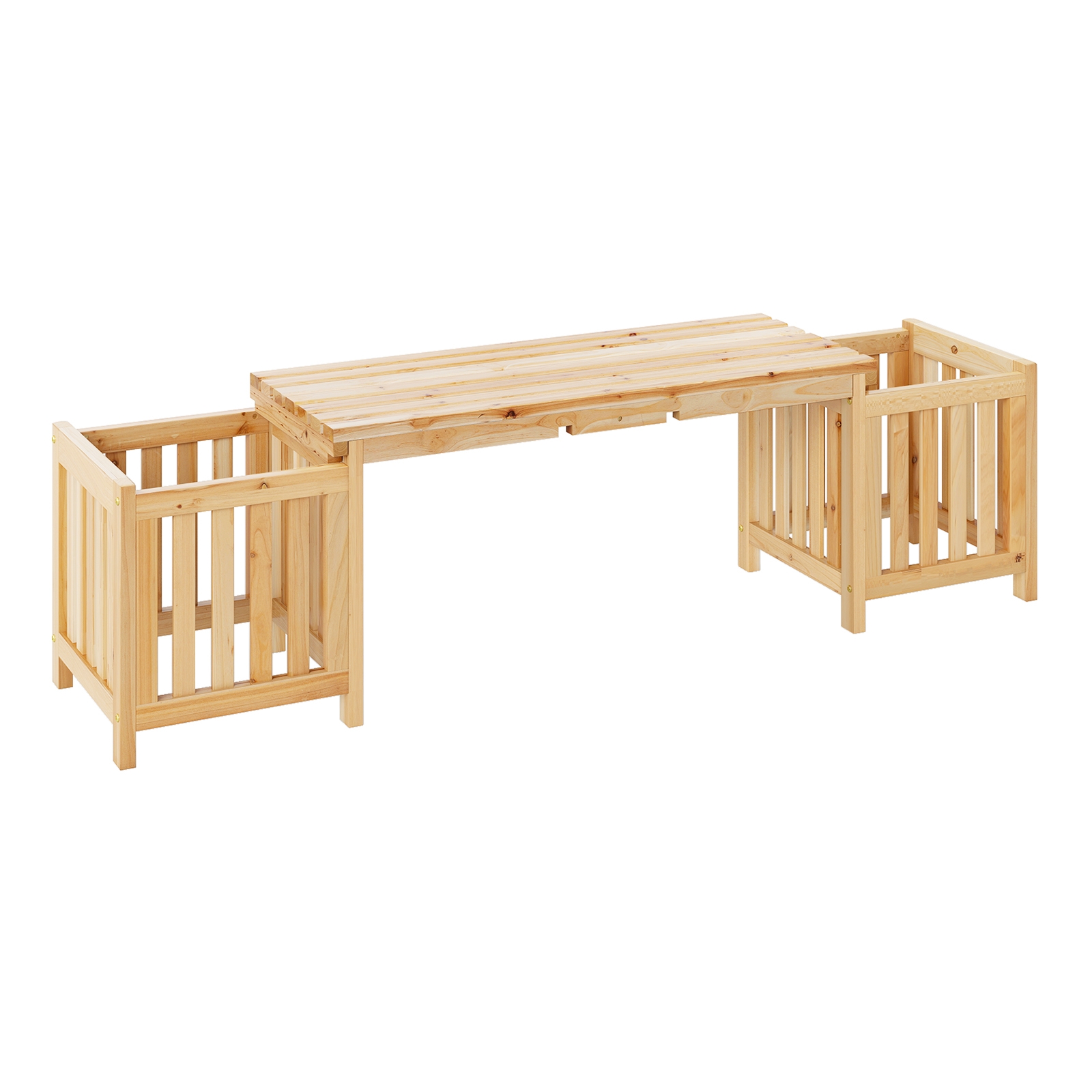 Puidust aiapink istutuskastiga puidust pink kahe külgmise lillekastiga 2-kohaline istepink