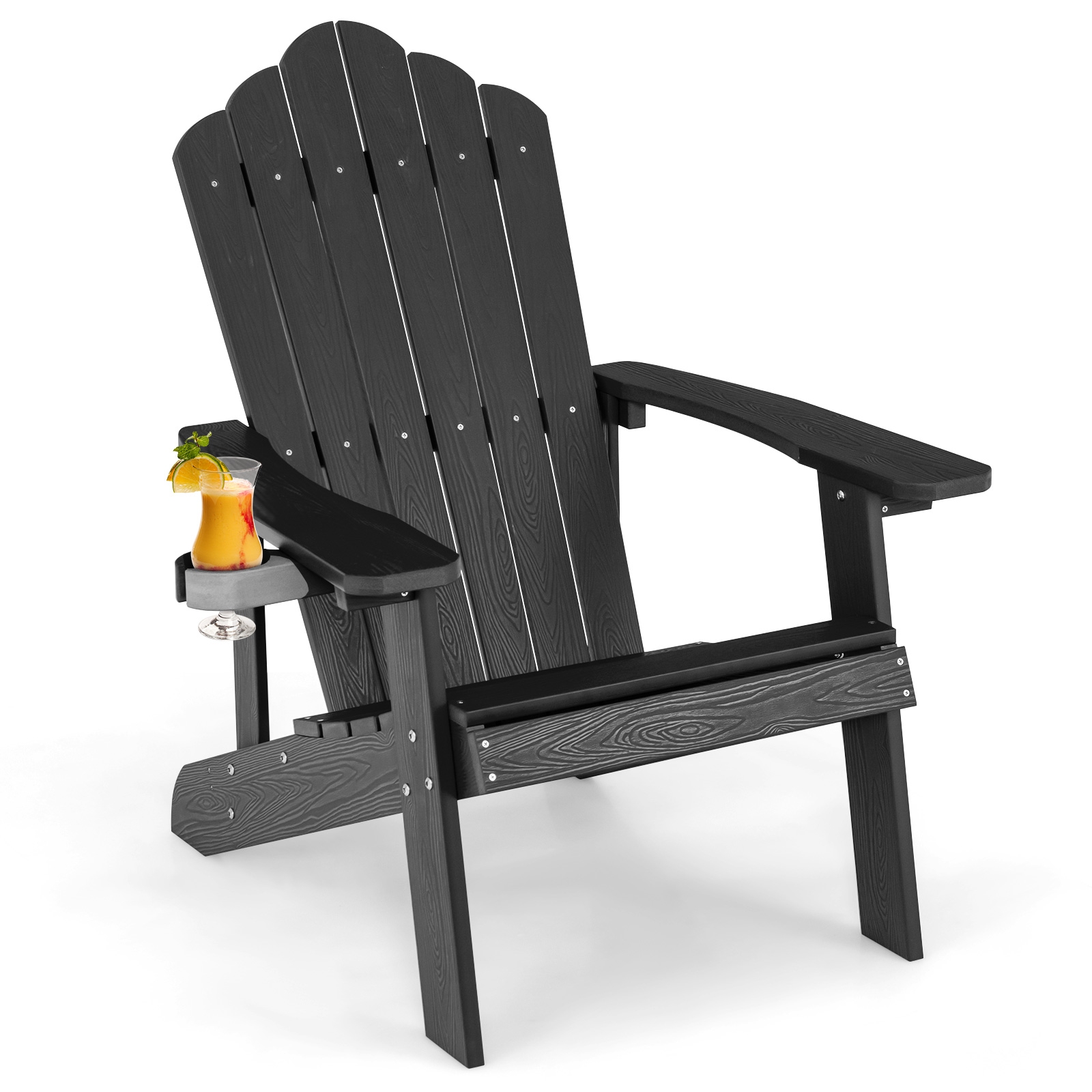 Integreeritud topsihoidjaga mugav Adirondack-stiilis aiatool ja terrassitool must