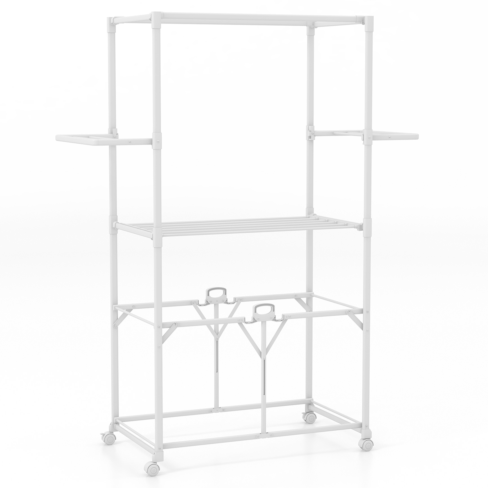 Hanging riputustoru ja kuivatusriiulitega kokkupandav alumiiniumist pesukuivatusrest (pikkus u 174 cm / 68,5 tolli), valge