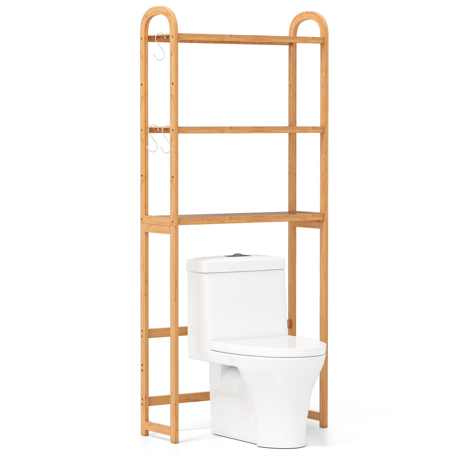 Viie asendisse reguleeritavate riiulitega puidust pesumasina- ja WC-pealne hoiuriiul (71,5 x 25 x 166 cm) , naturaalne