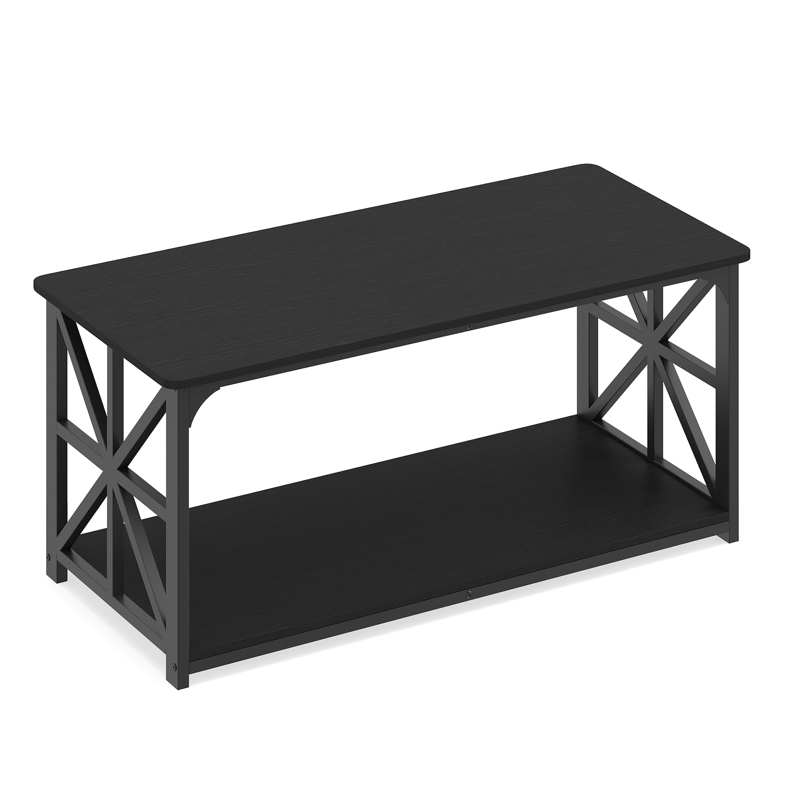 Tööstusliku talumaja stiilis kohvilaud avatud panipaigaga, kahetasandiline aktsentlaud, kohvilaud, must