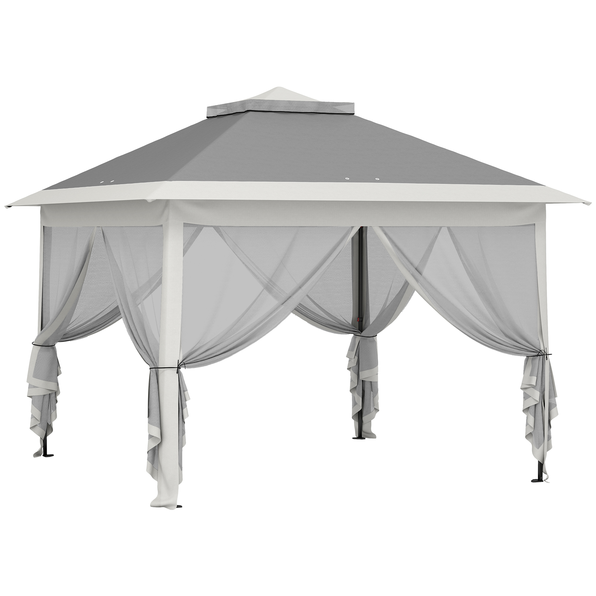 Kokkupandav varikatus, aiavarikatus, metallist ja kangast presendist kate, võrkkardinad, drenaažiavad, 330P x 330L x 288K cm, hall