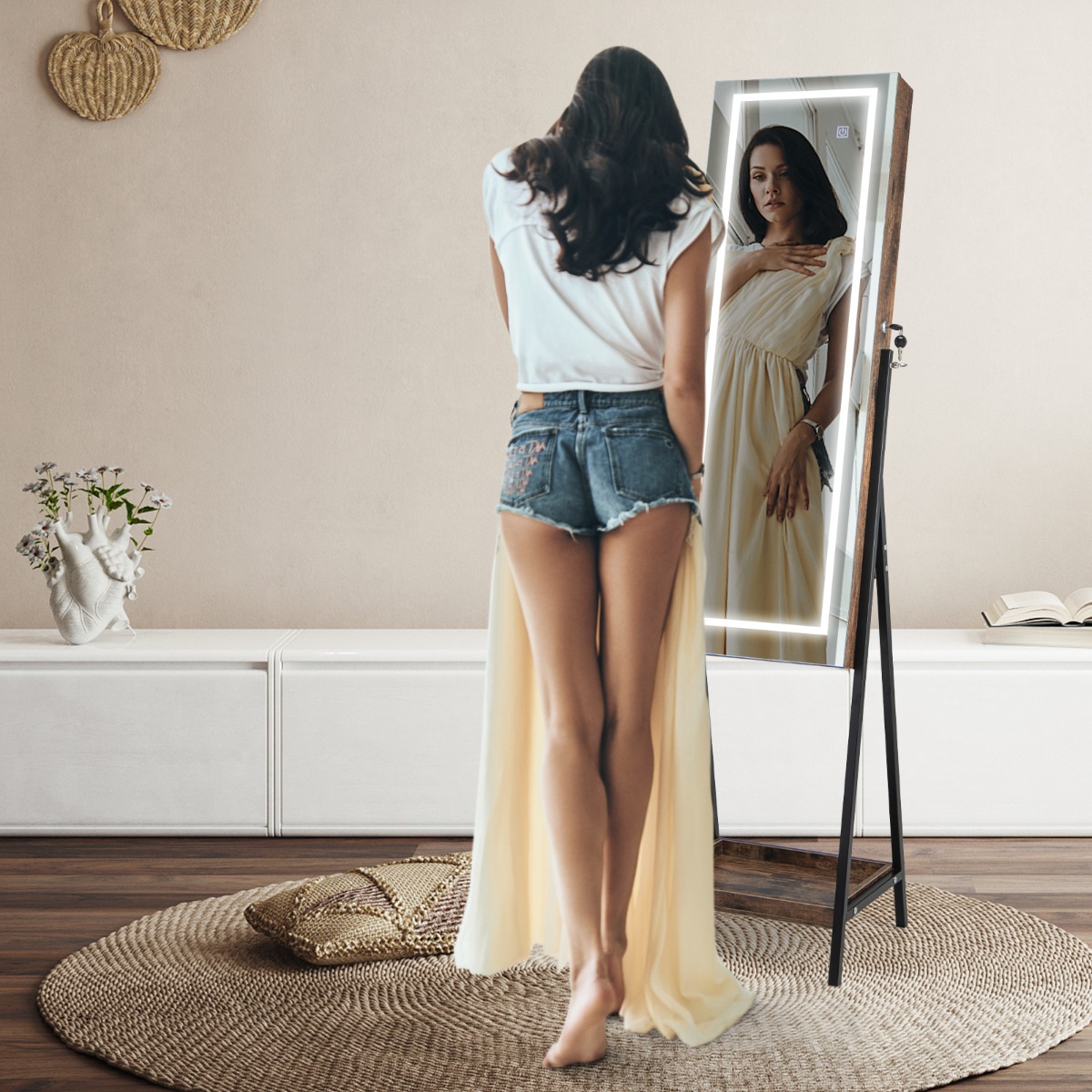 LED Ehtekapp Peegliga 3-Värvilise Valgustusega Pruun