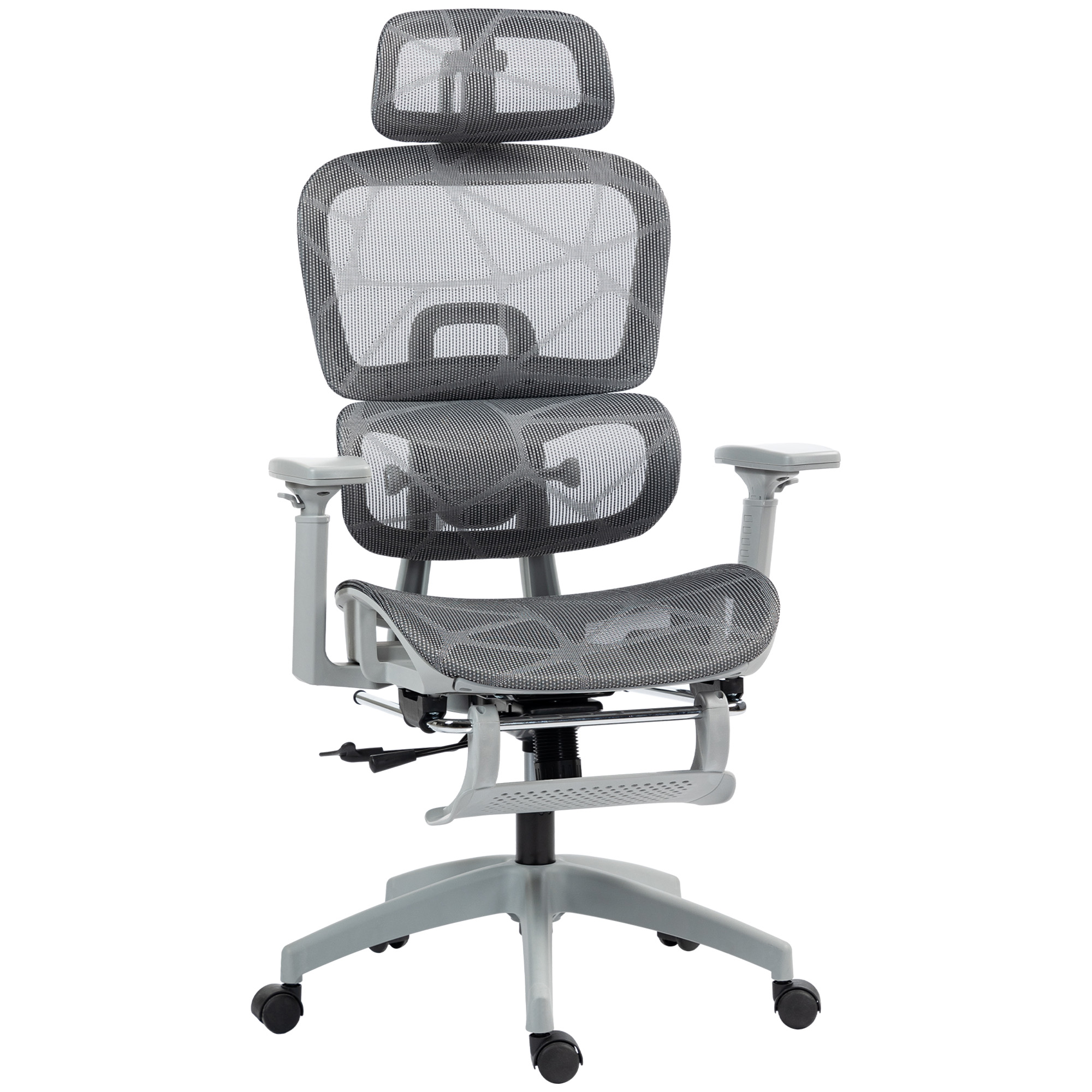 Kontoritool, ergonoomiline lauatool võrkkangast kattega, reguleeritav, mobiilne, käetugede ja peatoega, hall