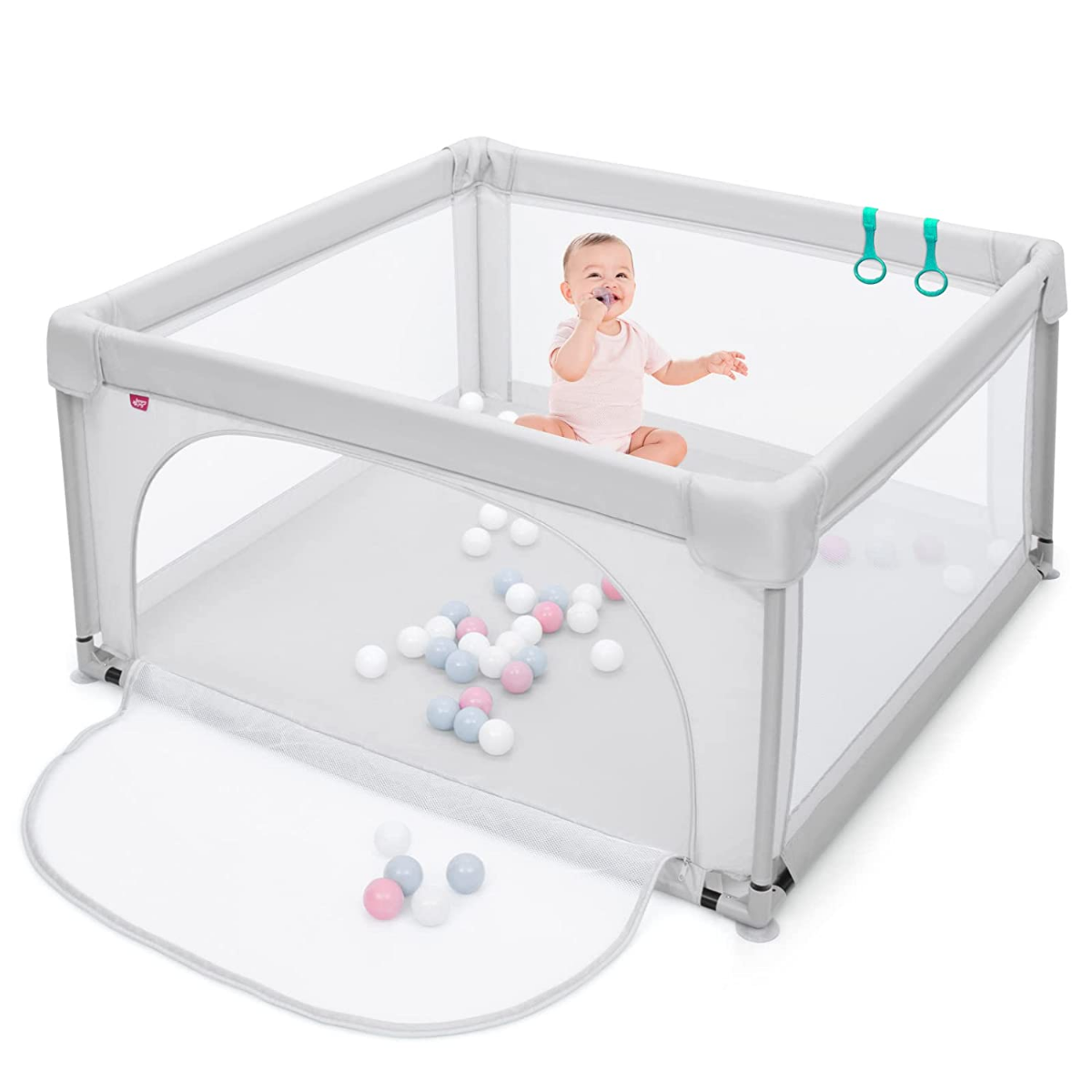Baby Playpen Kaasaskantav mänguaed turvaväravatega 120 x 120 x 68 cm hall