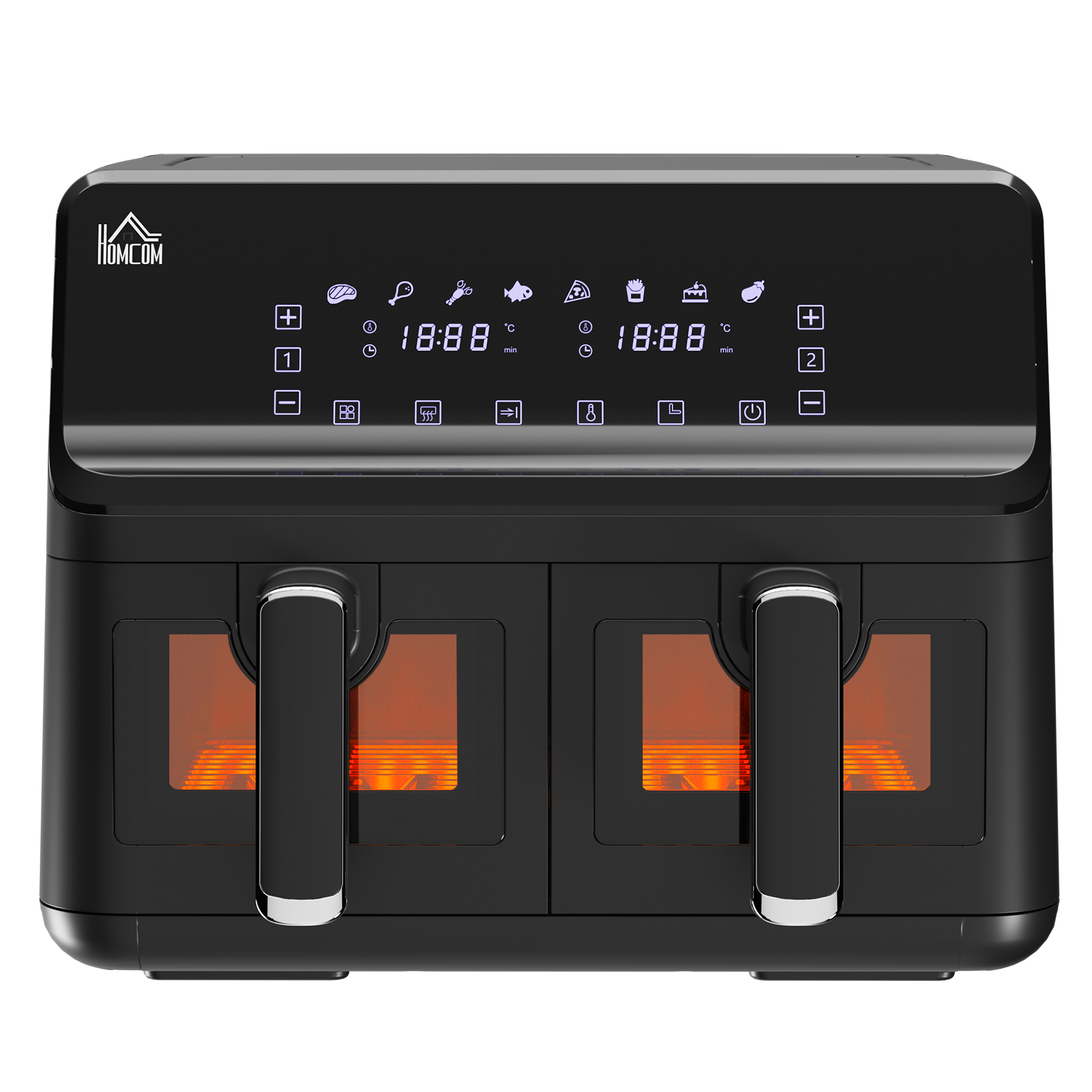 Õhufritüür, 2 fritüürikorvi (igaüks 4 liitrit), 8 programmi, valgustus, taimer, 38,5 x 38 x 30,5 cm, must