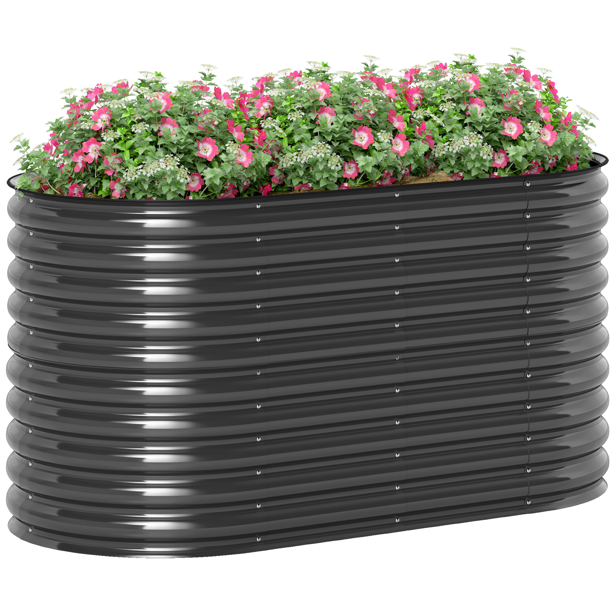 Metallist lillepott turvaserva ja kinnastega, avatud põhjaga, 160L x 80S x 80K cm, tumehall