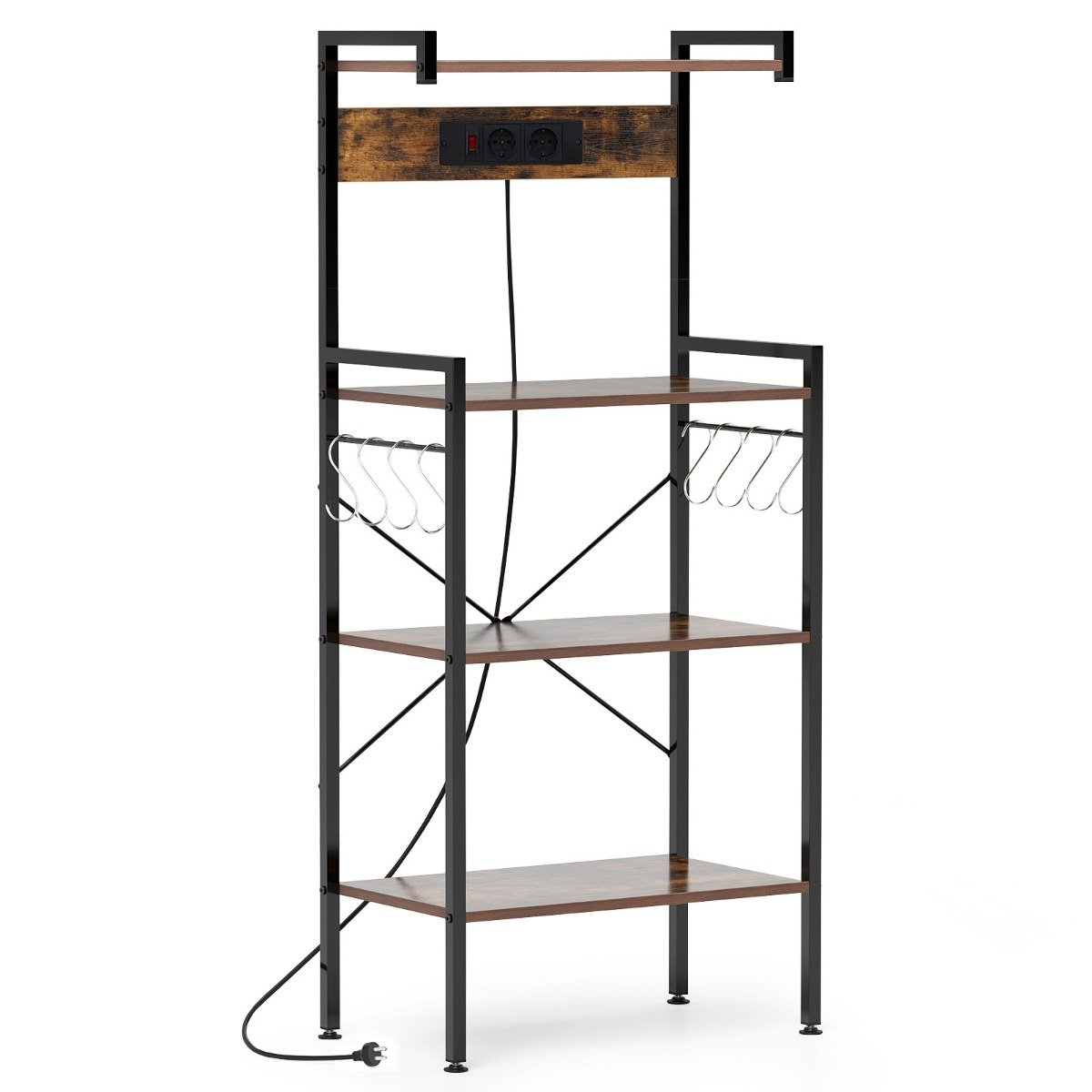 Köögiriiul pistikupesade ja 8 s-kujulise konksuga mikrolaineahju riiul pruun