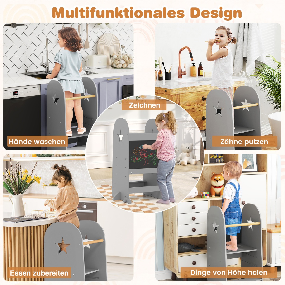 3-ühes õppimistorn laste astmelaud millel on 3 reguleeritavat kõrgust kandevõime 90 kg hall