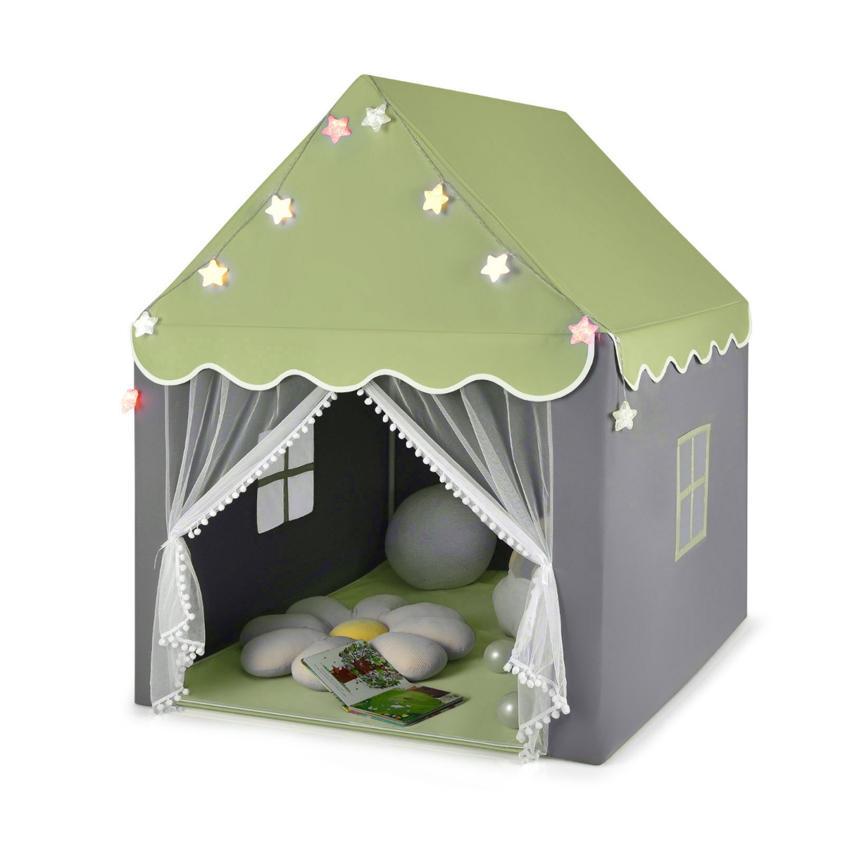 Laste mängutelk pestava mati tähevalgustite ja aknaga 105 x 121 x 136 cm roheline