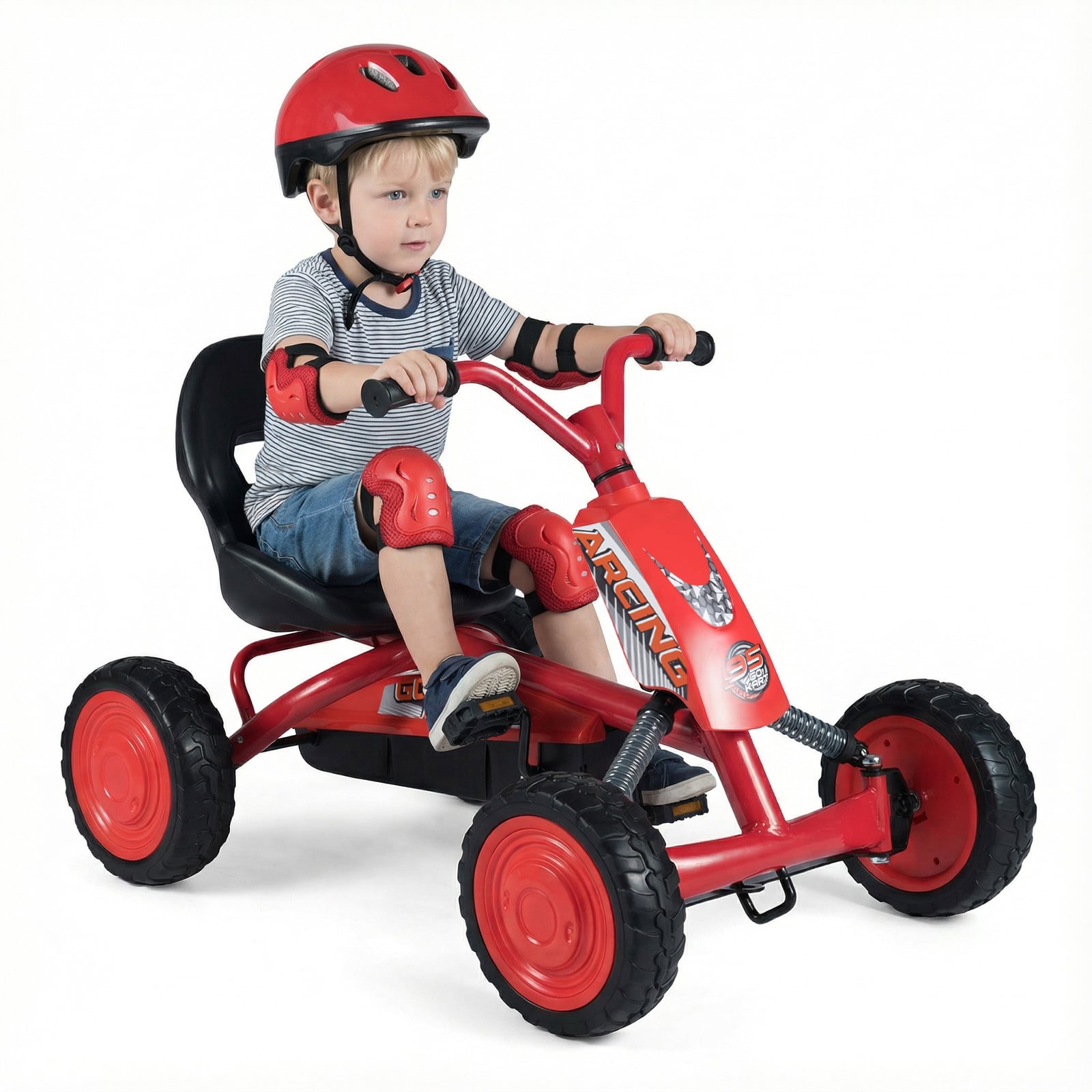 Laste gokart, reguleeritava istme, pedaalide, ette- ja tahapoole suunatud ratastega, õue, 3-8-aastastele, punane