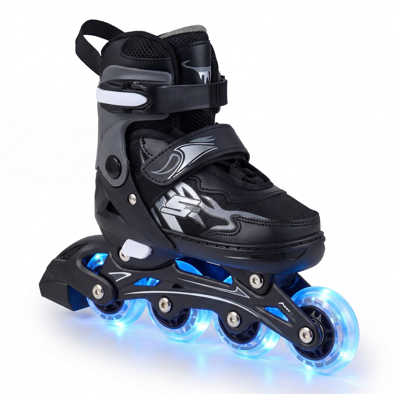 Laste rulluisud, 4 reguleeritavat suurust, rulluisud helendavate ratastega, hallid S (EU 30-33)