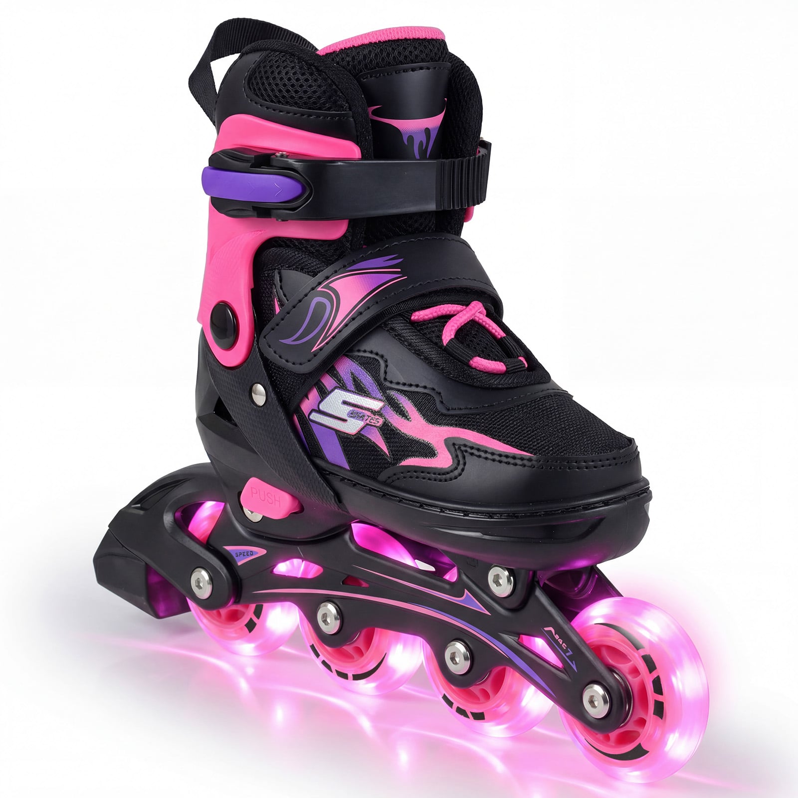 Laste rulluisud, 4 reguleeritavat suurust, rulluisud helendavate ratastega, roosa S (EU 30-33)