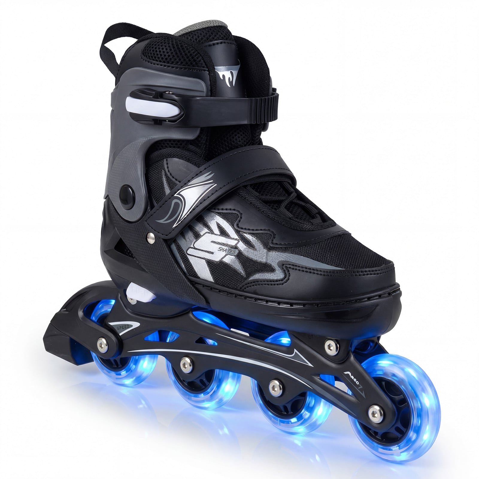 Laste rulluisud, 4 reguleeritavat suurust, rulluisud helendavate ratastega, hallid M (EU 34-37)