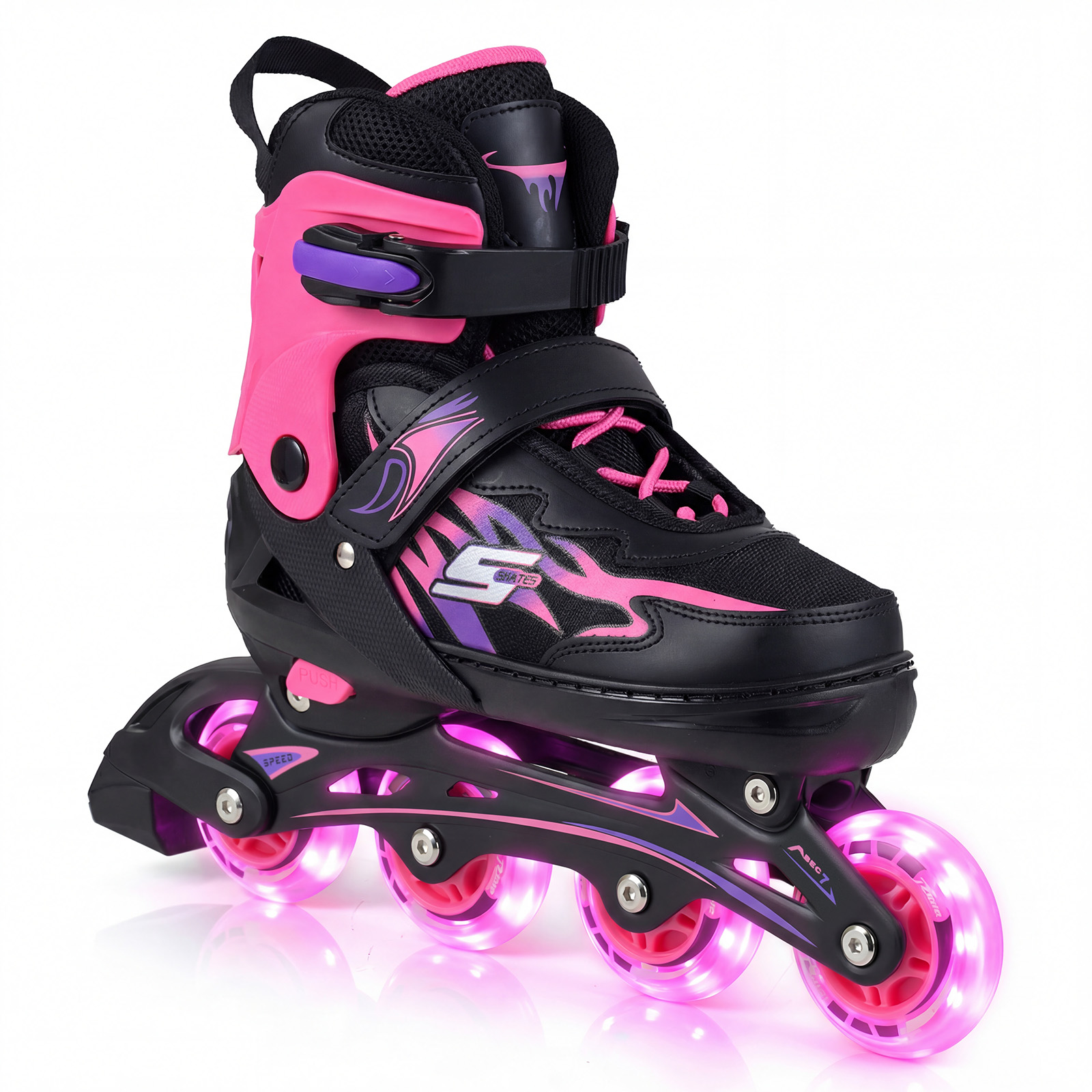 Laste rulluisud, 4 reguleeritavat suurust, rulluisud helendavate ratastega, roosa M (EU 34-37)