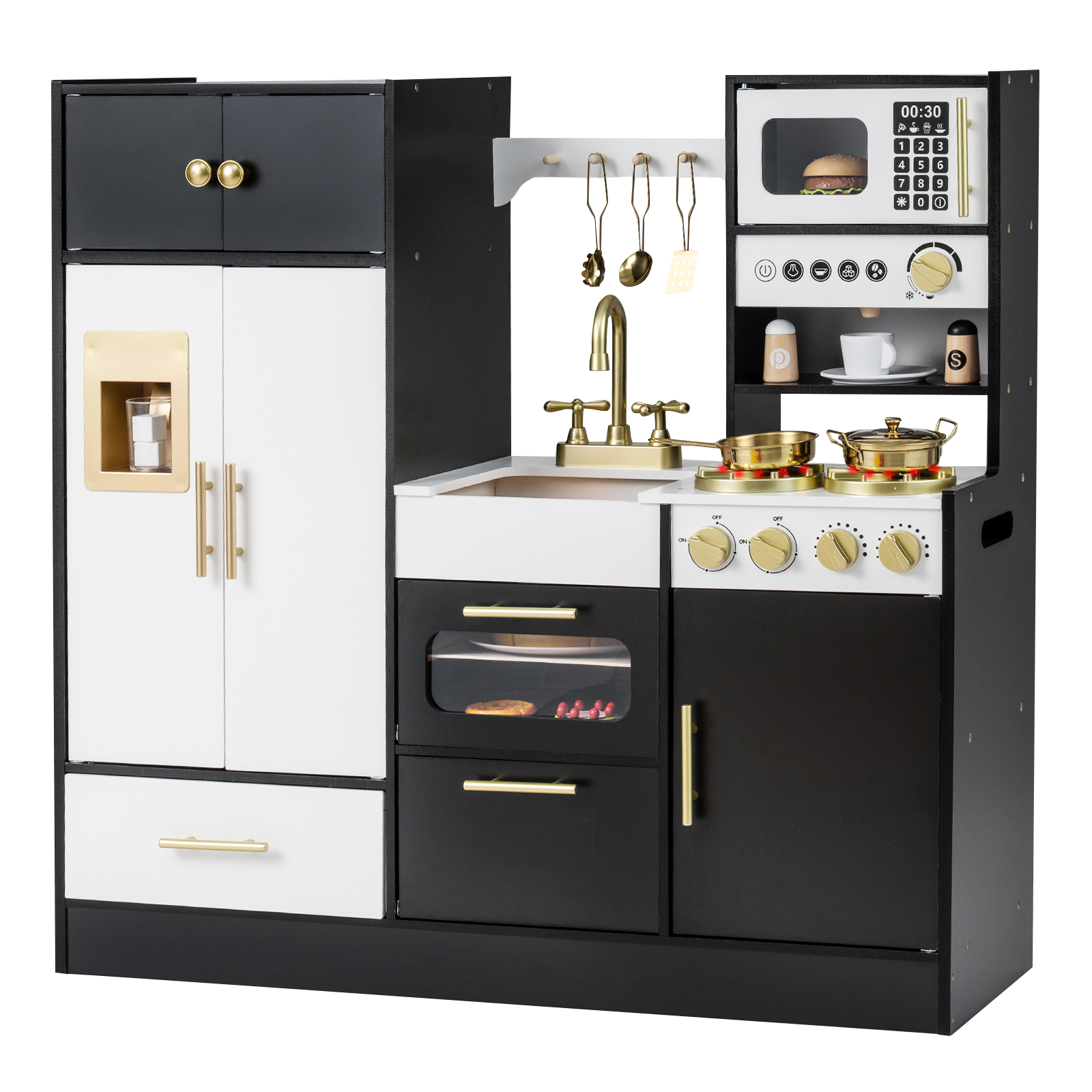 Laste köök valguse ja heliga, mänguköök pliidi, valamu ja kraaniga, mänguköök, puidust köök