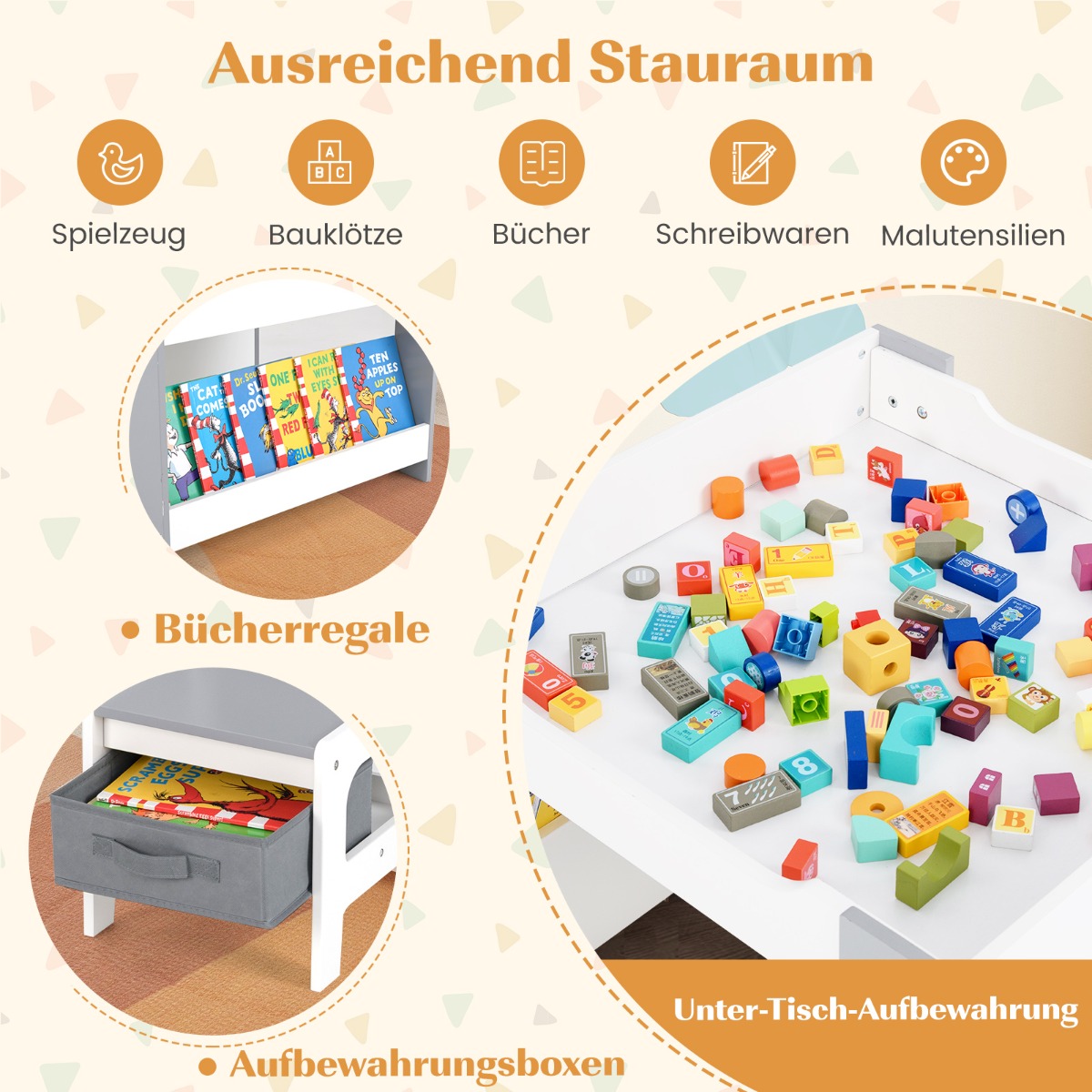 4-ühes laste laua ja toolide komplekt pööratava lauaplaadi ja raamaturiiulitega - hall