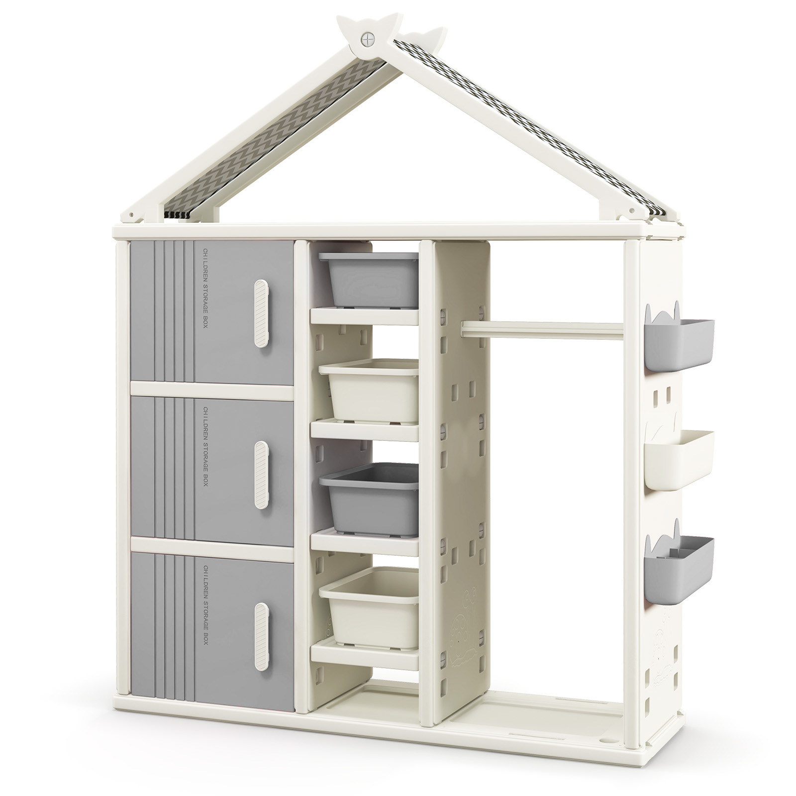 Lasteriiul majakujuline riidepuuga laste raamaturiiul mänguasjade riiul riiulitega hall