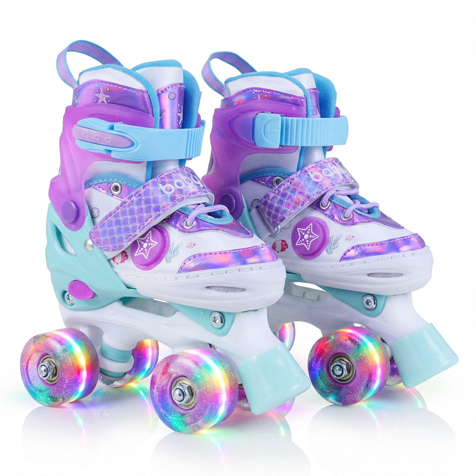 Laste rulluisud, 4 suurust, reguleeritavad neljarattalised uisud valgustusega ratastega, suurus S (EU 27-31)