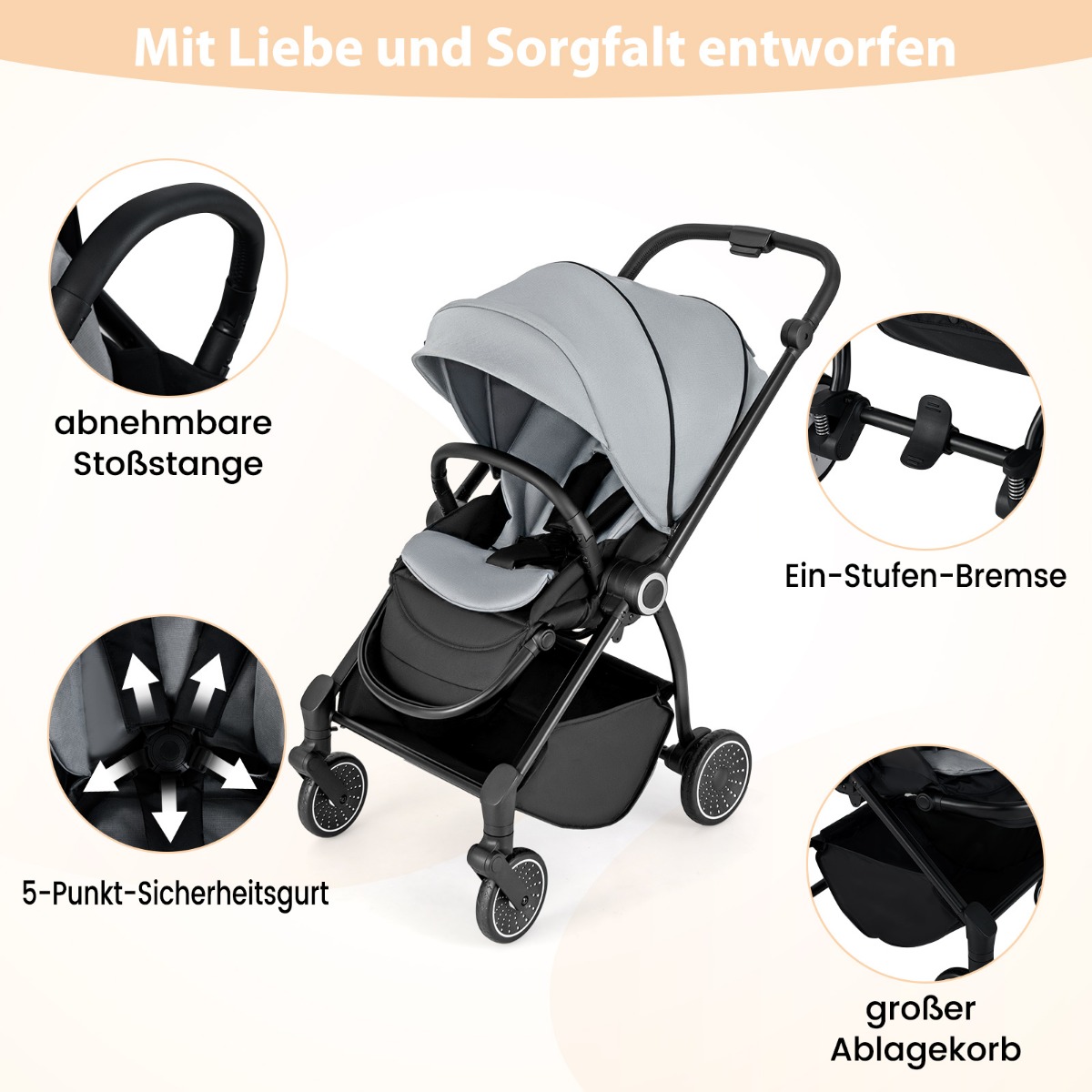 Beebivanker pööratava istmega, kokkupandav imikuvanker - hall