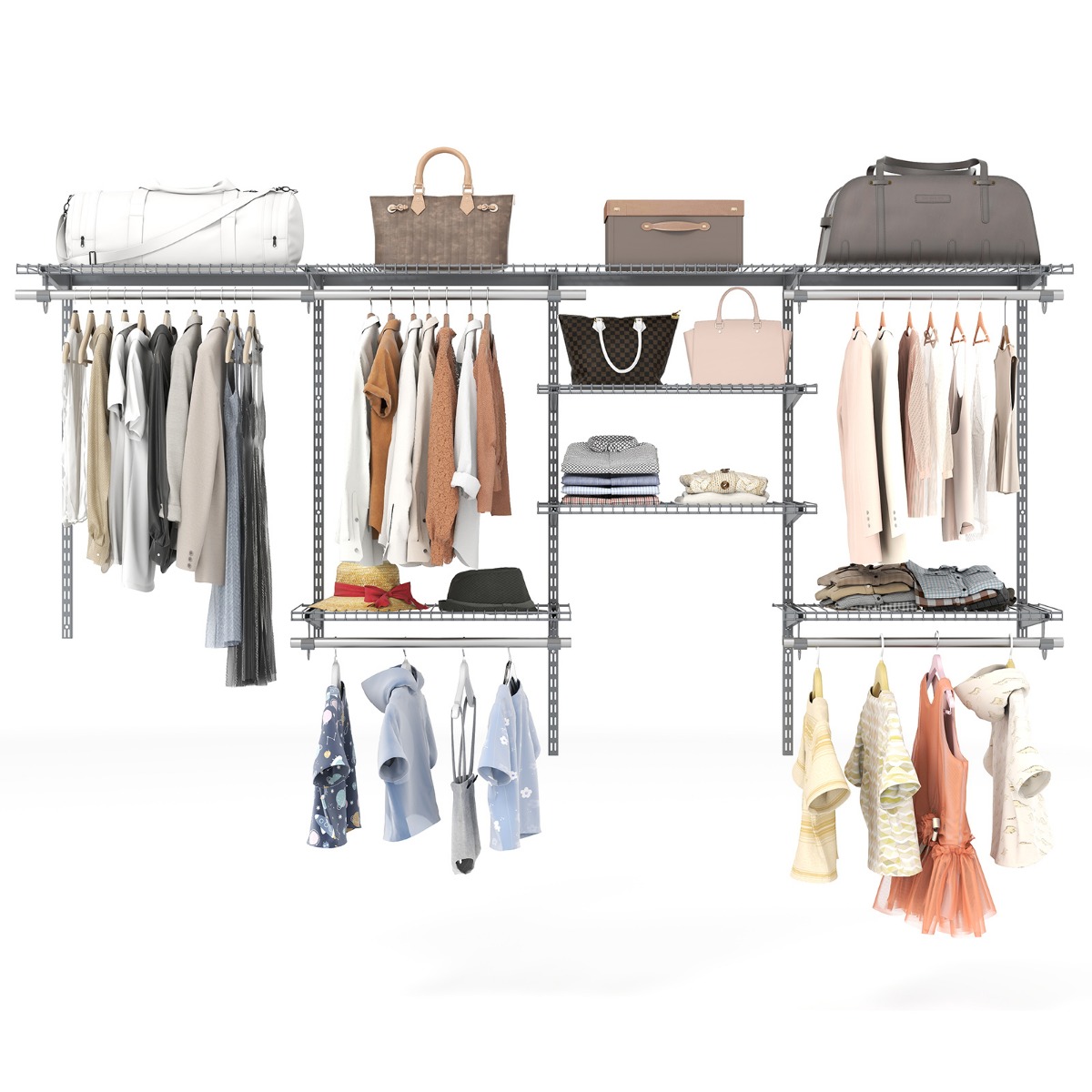 Avatud riidekapp 122 - 244 cm laiendatav seinagarderoob diy hoiustamissüsteem hall