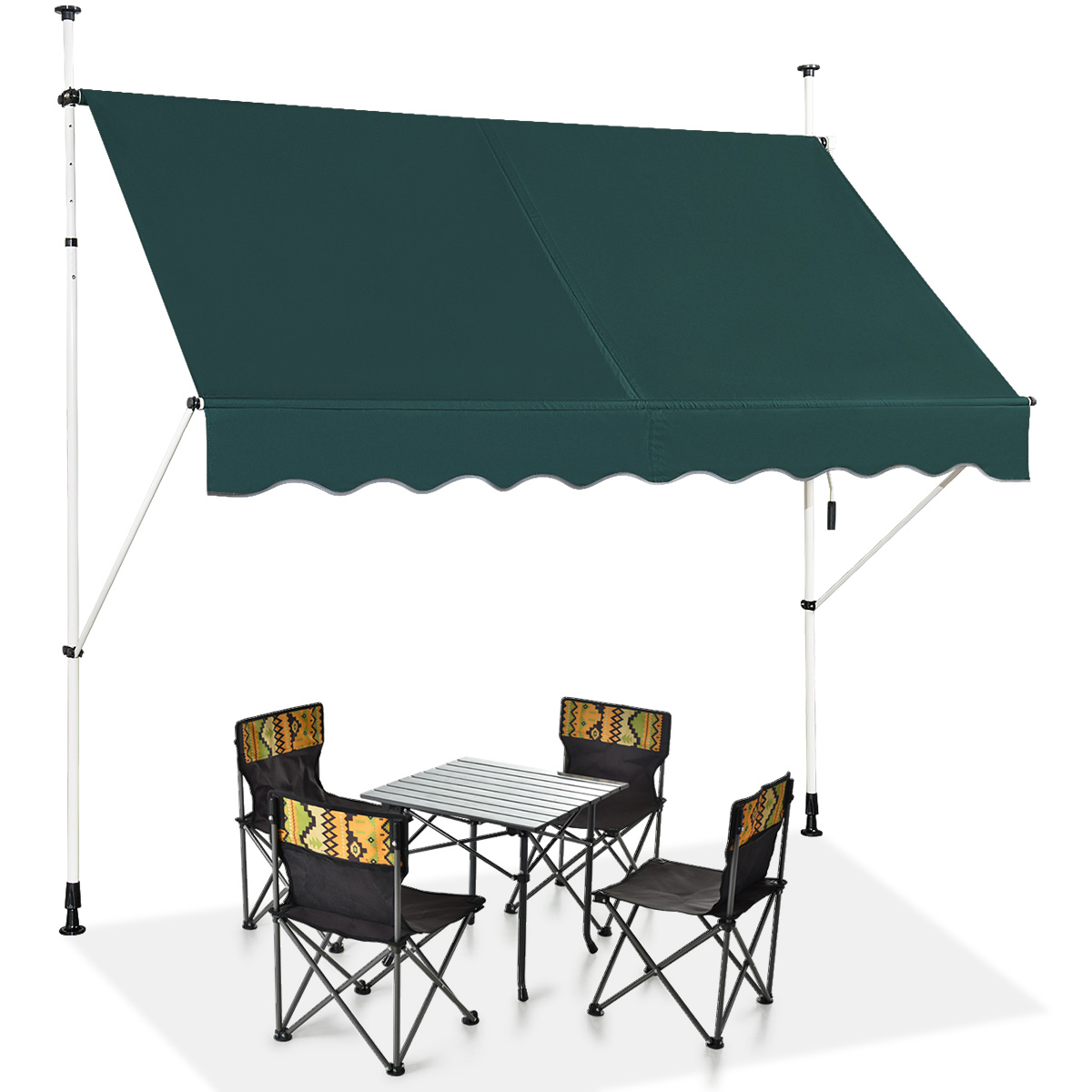 200 cm laiune klambri-markiis rõdumarkiis ilma puurimiseta uv-kindel kõrguse reguleerimisega roheline