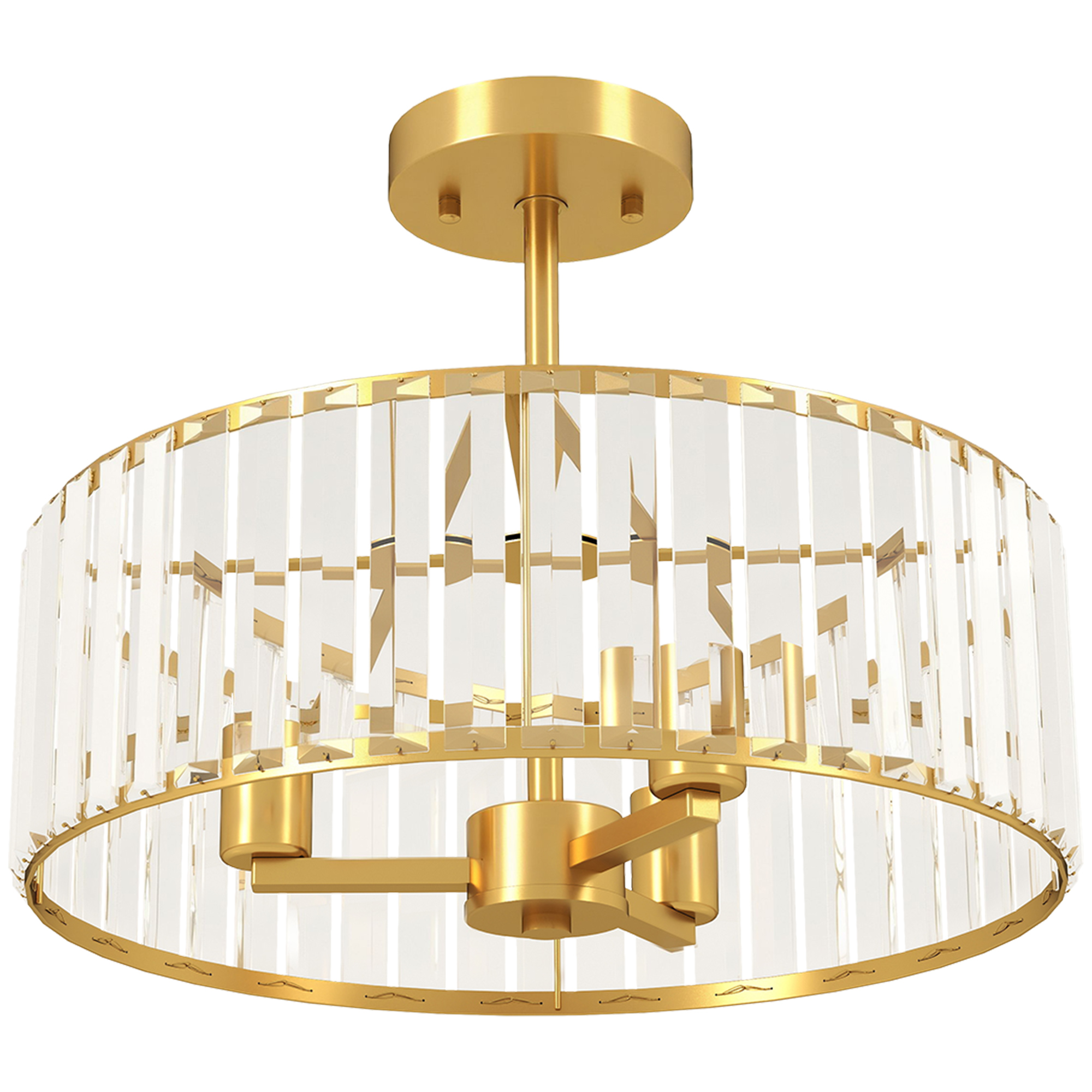 Laelamp, lühtridisain, kristallvarjuga, 3 lambipirni, metall, kuldne värv