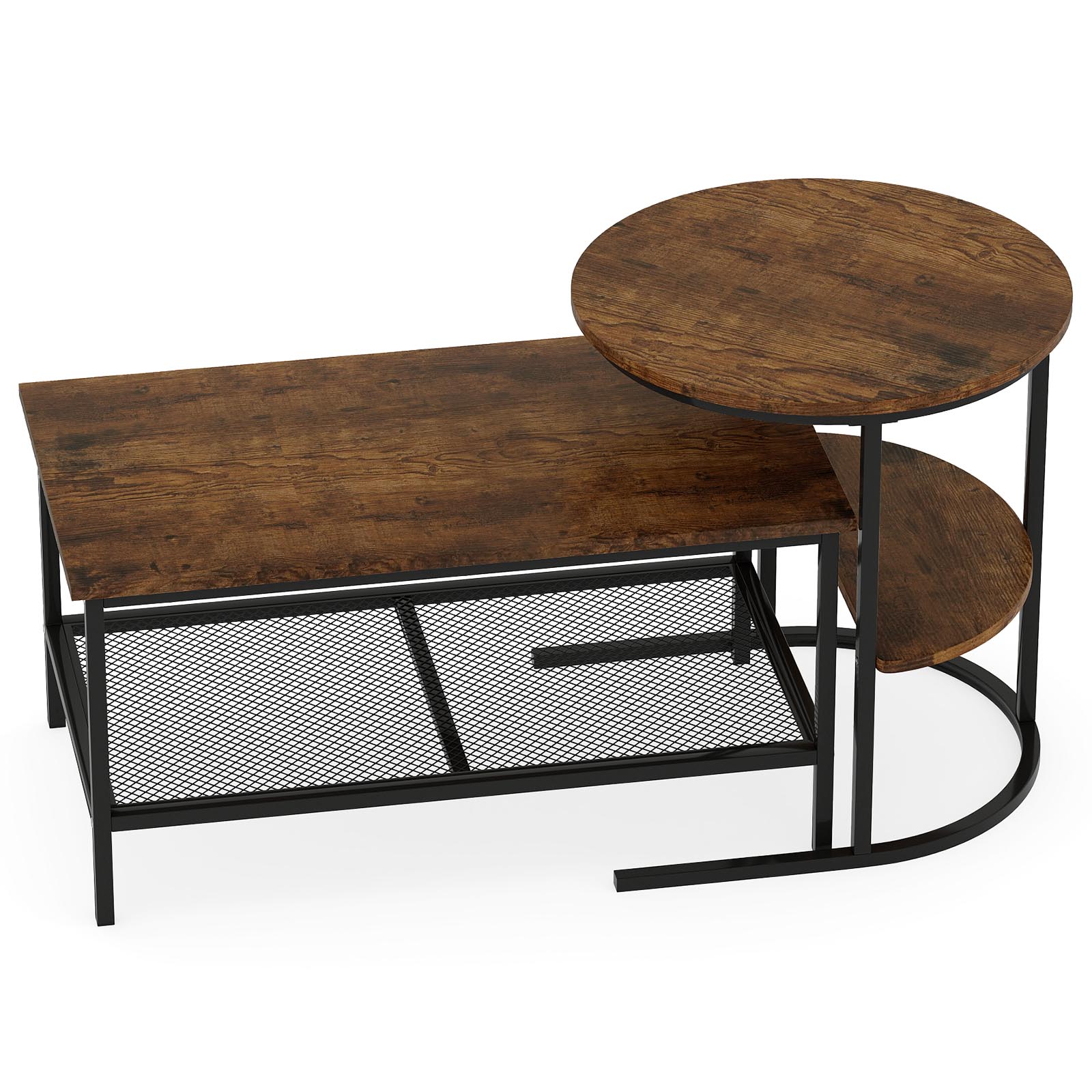 Kombineeritavad kohvilauad, kaheosaline kohvilauakomplekt kunstmarmorist pealispinnaga, pruun