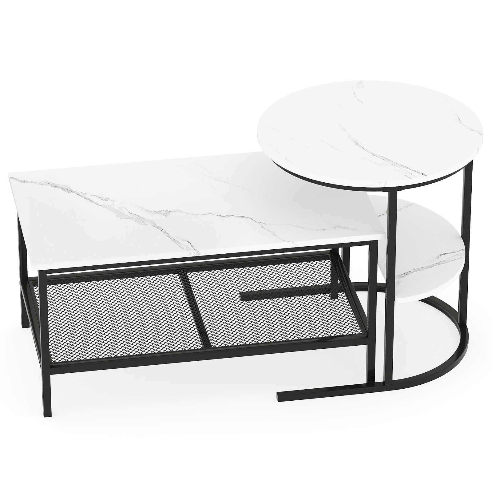 Kombineeritavad kohvilauad, kaheosaline kohvilauakomplekt kunstmarmorist pealispinnaga, must