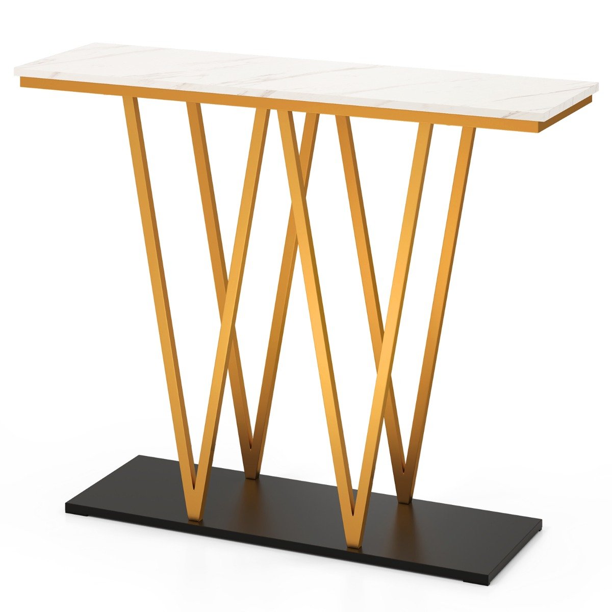 Marmorvälimusega konsoollaud ja metallraamiga kitsas abilaud esikulaud