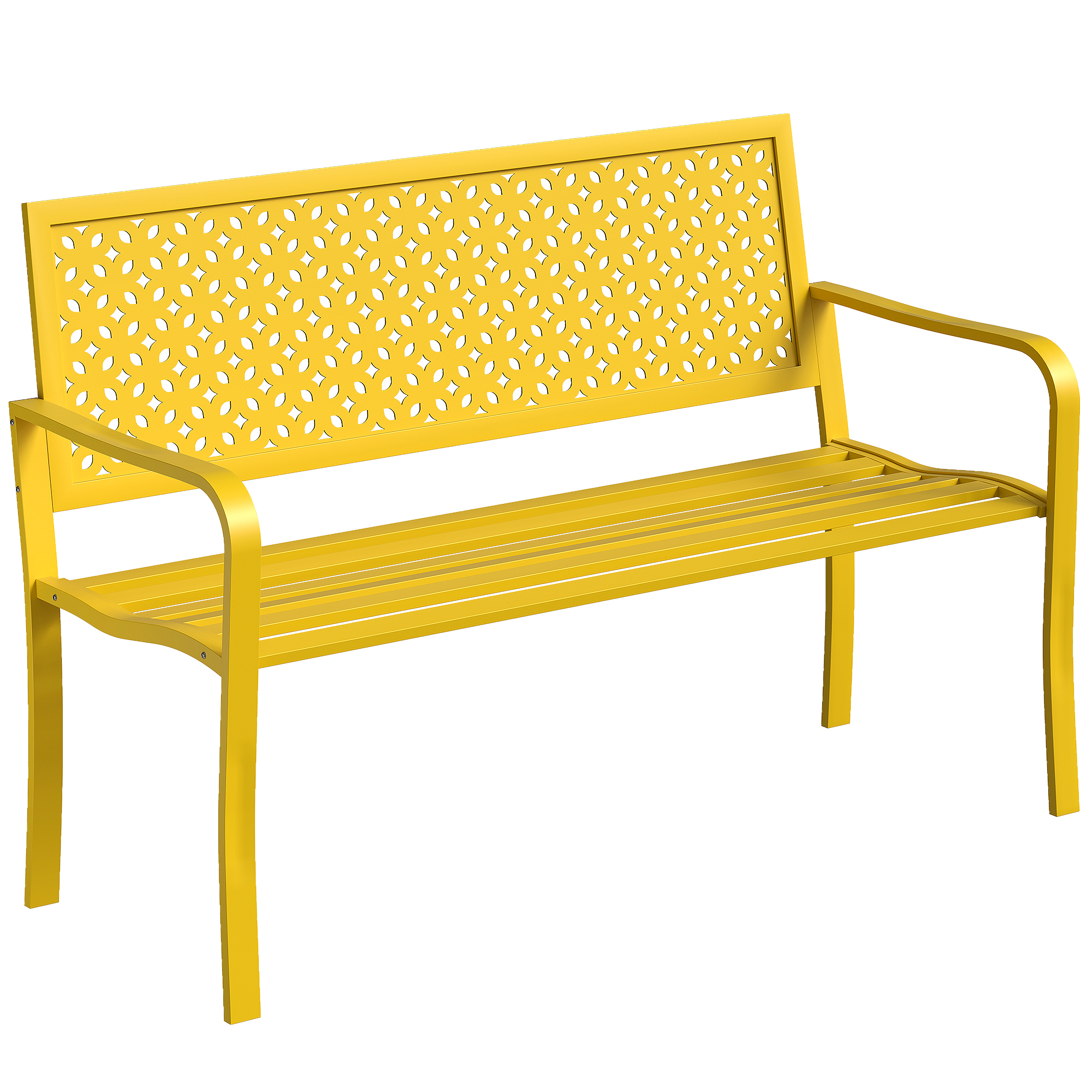 Kahekohaline metallist aiapink, ilmastikukindel õuepink roostekindla seljatoega, geomeetrilise kujundusega, toetab kuni 240 kg