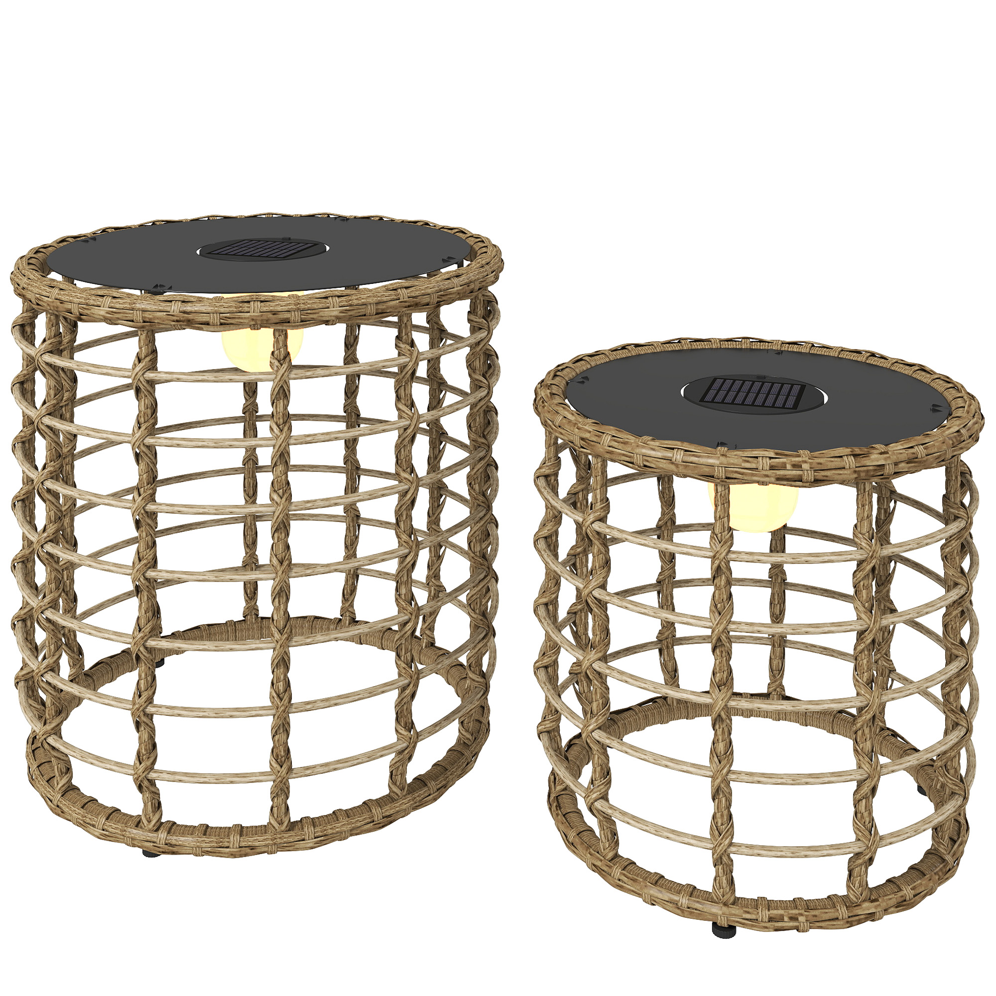 Päikeseenergial töötav põrandalamp, 2 tk komplekt, rotangist päikeselambid valgussensoriga, boheemlaslikus stiilis LED-päikeseenergial töötav valgusti, IP44