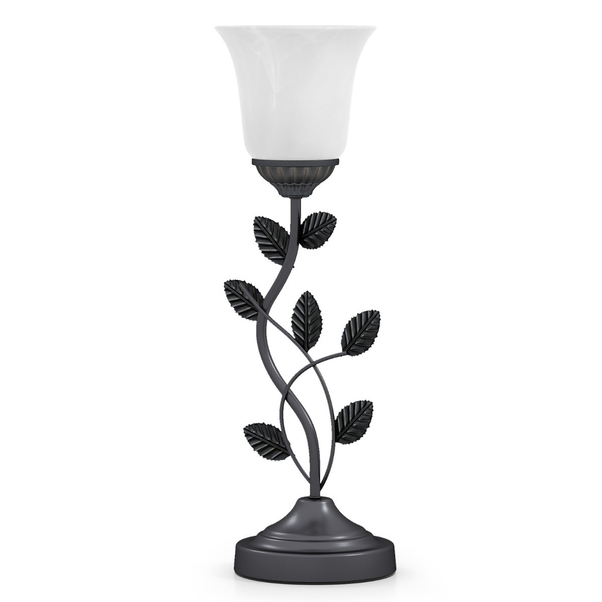 Öökapp lamp tulpklaasist varju ja metalllehtedega, retro dekoratiivvalgustus, E27 pesa lülitiga, pirn ei kuulu komplekti, must