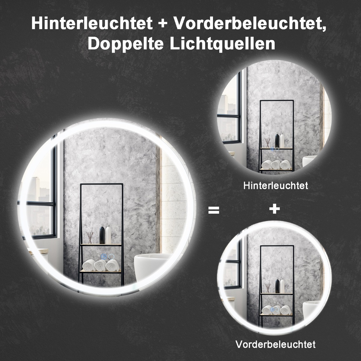 Led-vannitoa peegel valgustusega 60cm ümmargune uduvastane vannitoapeegel hõbedane