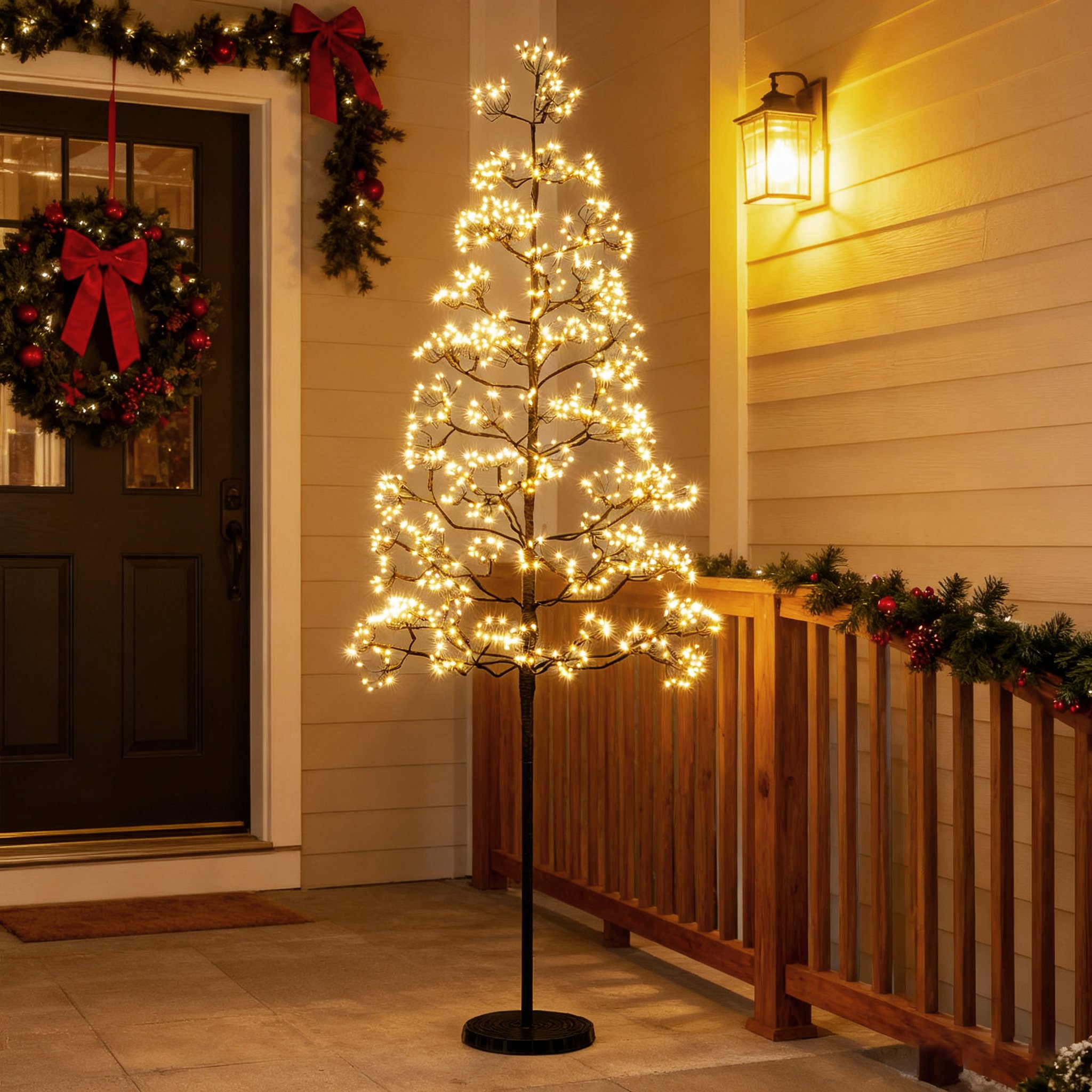 LED-valguspuu 150 cm valguspuu 1000 sooja valge tulega LED-puu sisevalgusti oksad betoonist alusega